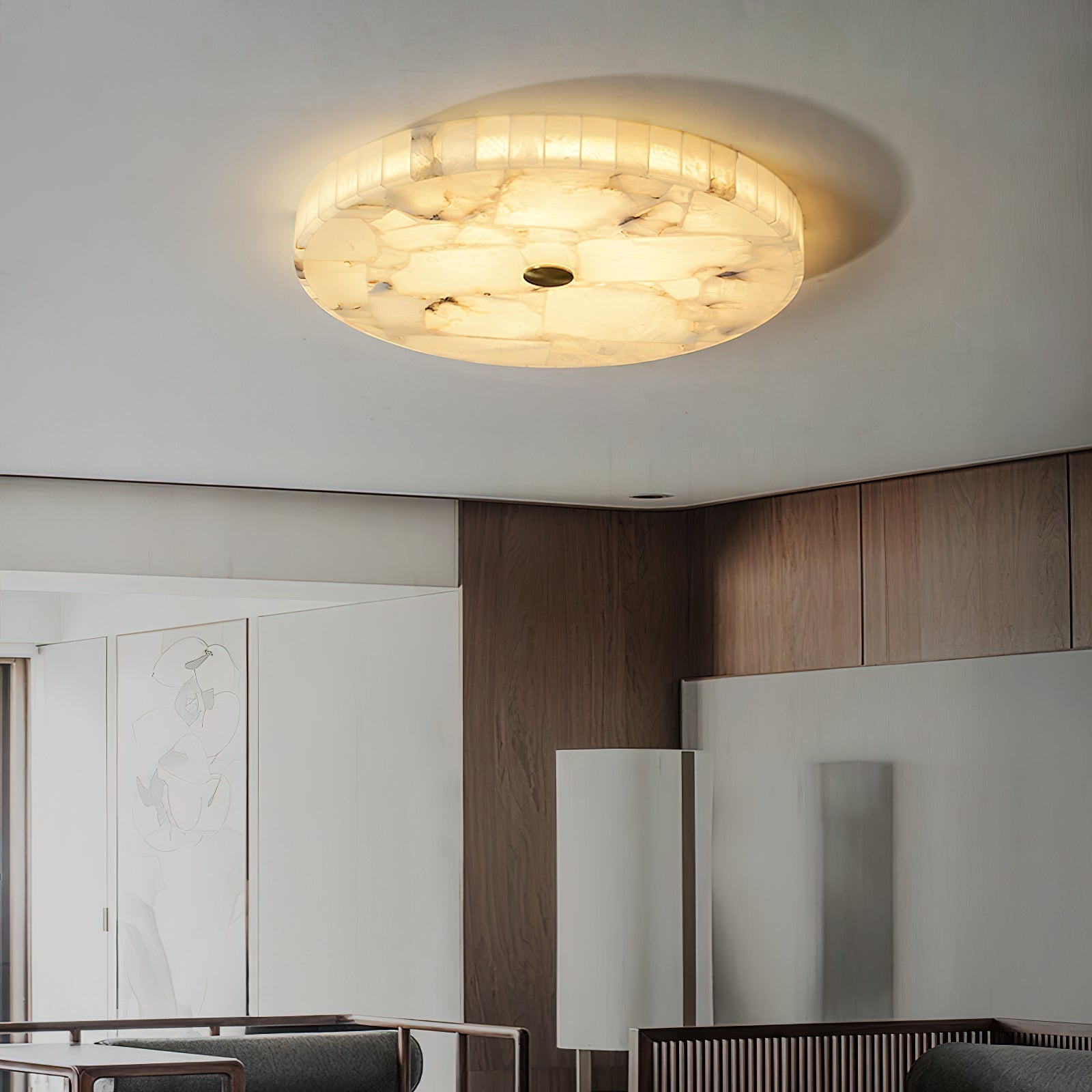 Vosilis Modern Minimalist Round Alabaster Ceiling Lamp - Lamp Copper