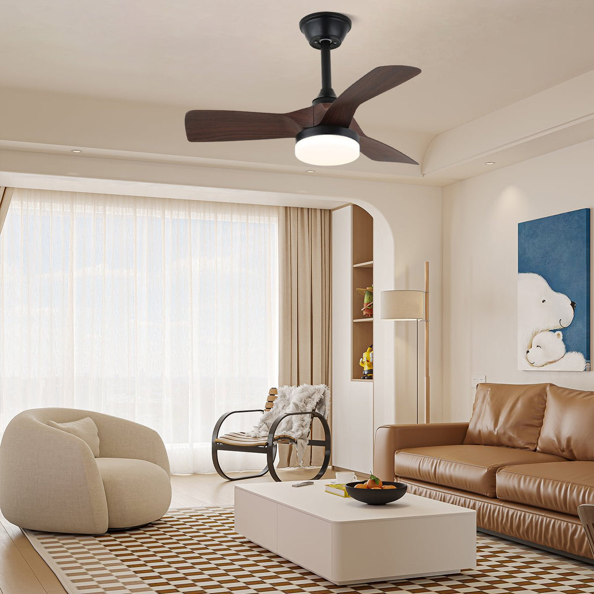 Ventilador de Techo Minimalista Orlen con Luz instalado en un salón moderno
