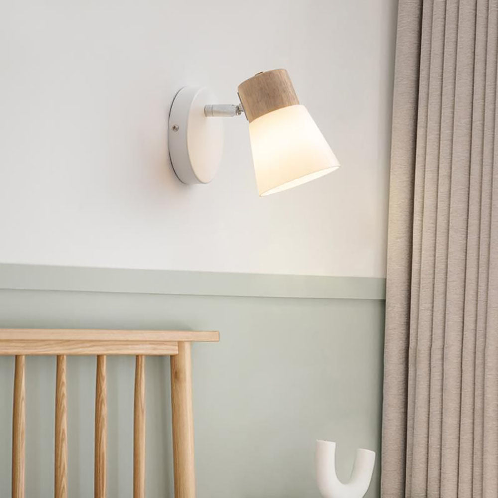 Muto Nórdico Natural Domo Madera/Vidrio Aplique de Pared Blanco