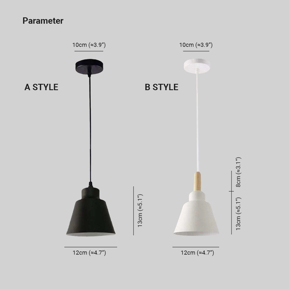 Arisha Minimalista Cónica Metal/Madera Lámpara Colgante Negra/Blanca
