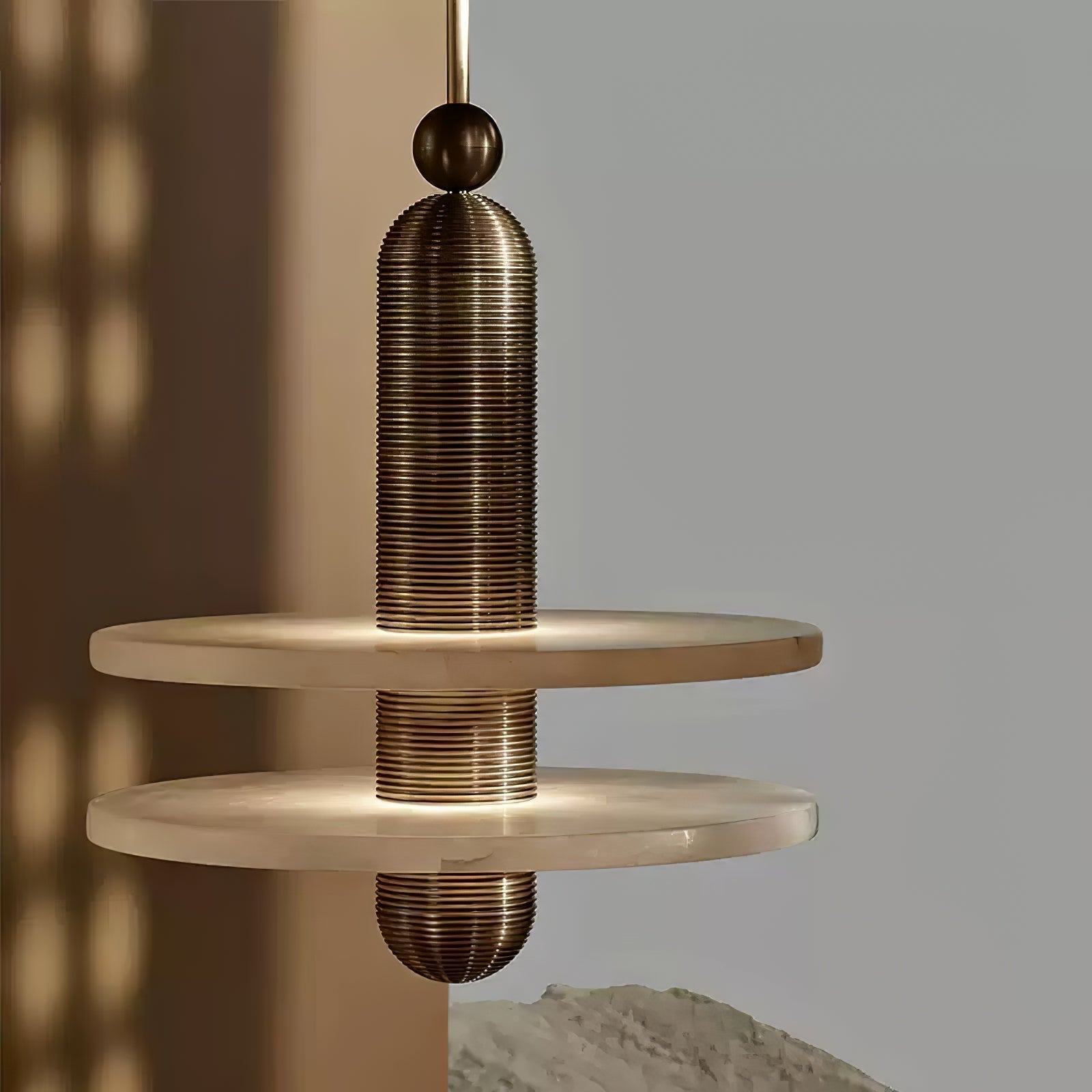 Orion Brushed Brass Alabaster Pendant Light - Letslighting