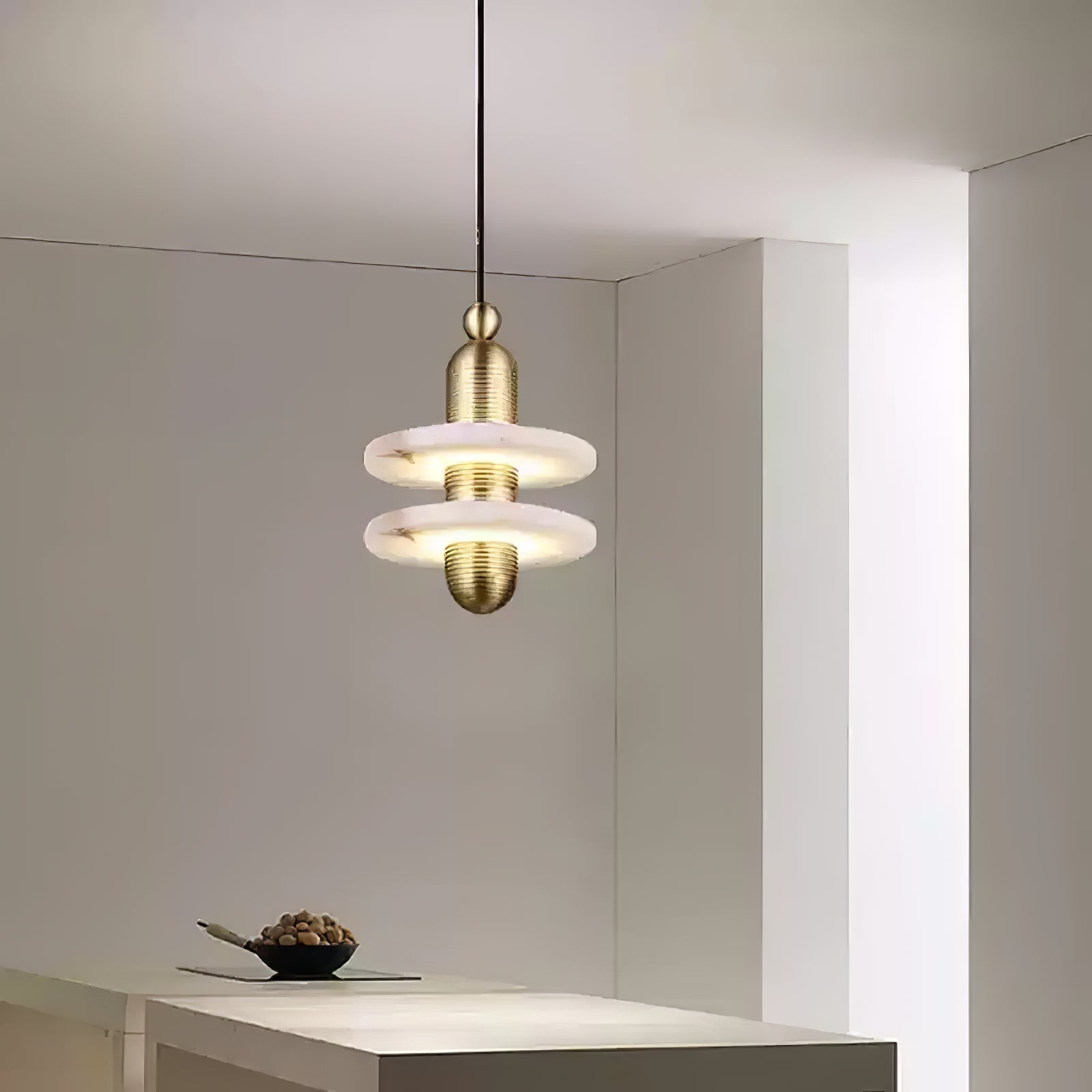 Orion Brushed Brass Alabaster Pendant Light - Letslighting