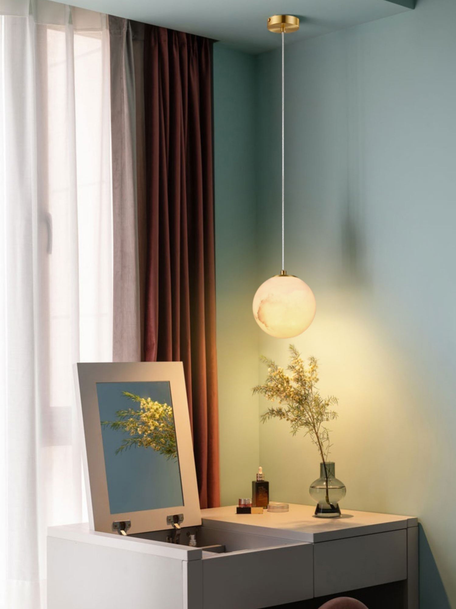 Uphaara Modern Minimalist Alabaster Pendant Light - Lamp Copper