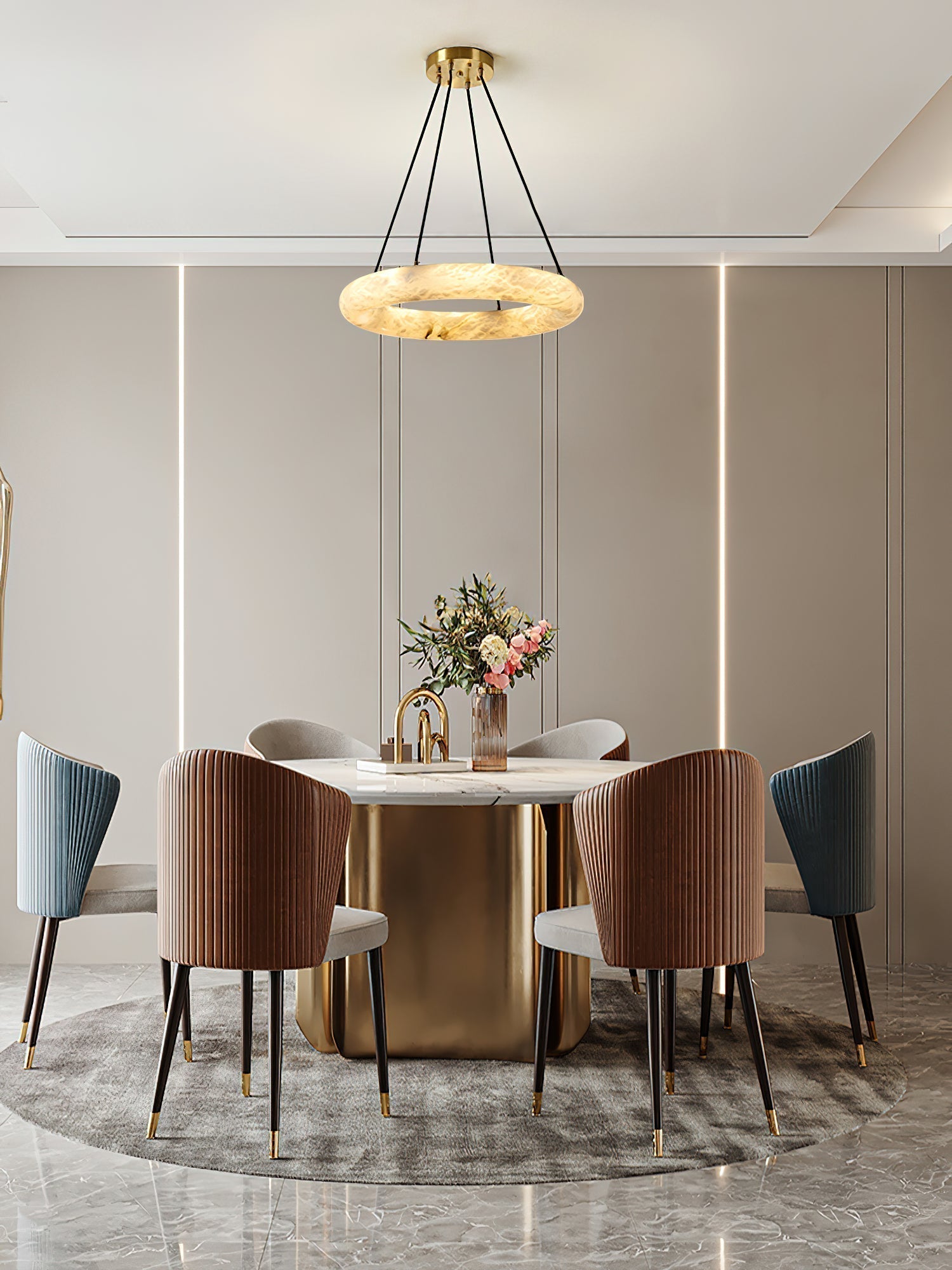 Alvynora Modern Minimalist Brass Alabaster Chandelier - Lamp Copper