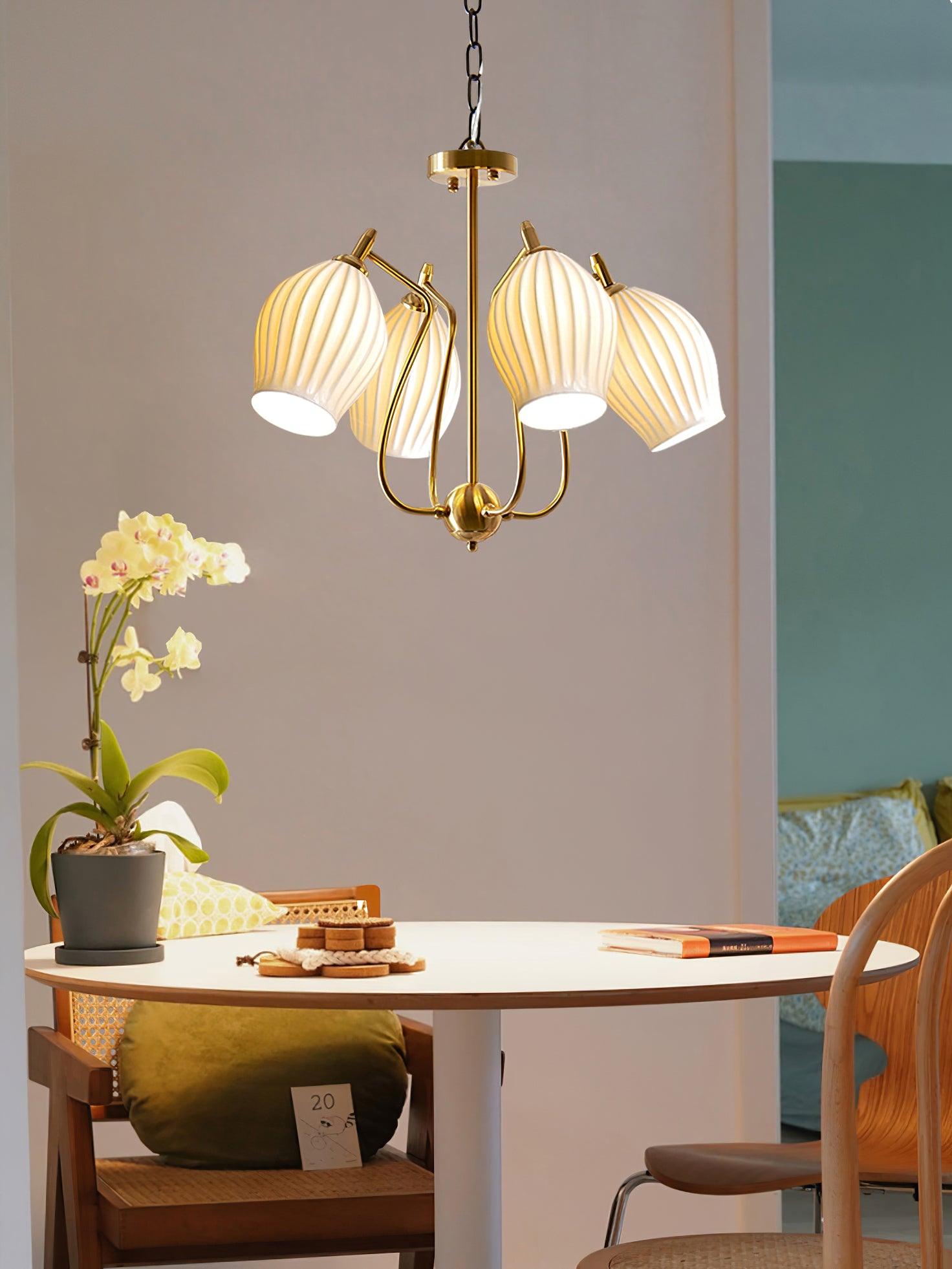 Lustra Chandelier Ceramic Ribbed Sculptural Glass Elegant - Letslighting