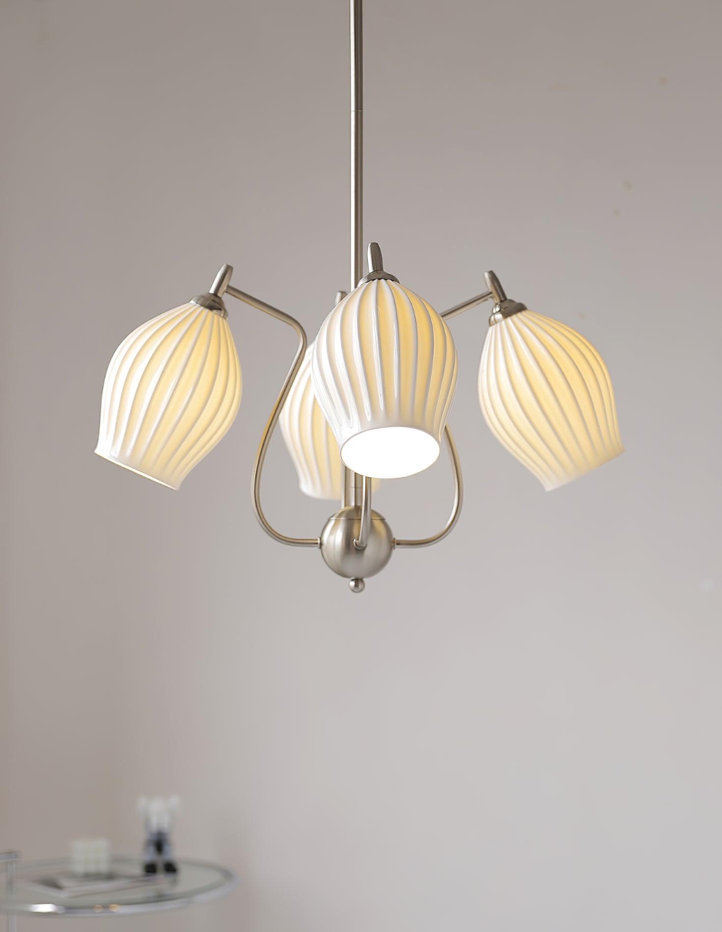 Lustra Chandelier Ceramic Ribbed Sculptural Glass Elegant - Letslighting