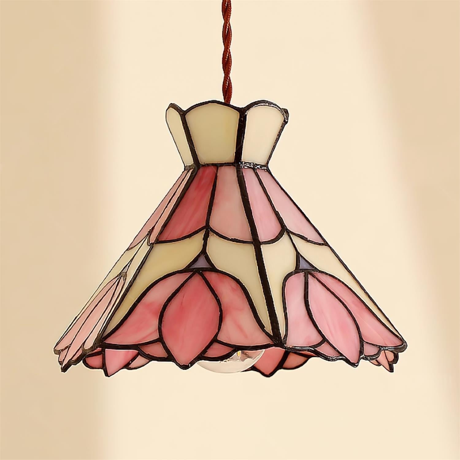 Tiffany Lámparas Colgantes Retro de Cristal Rosa y Crema