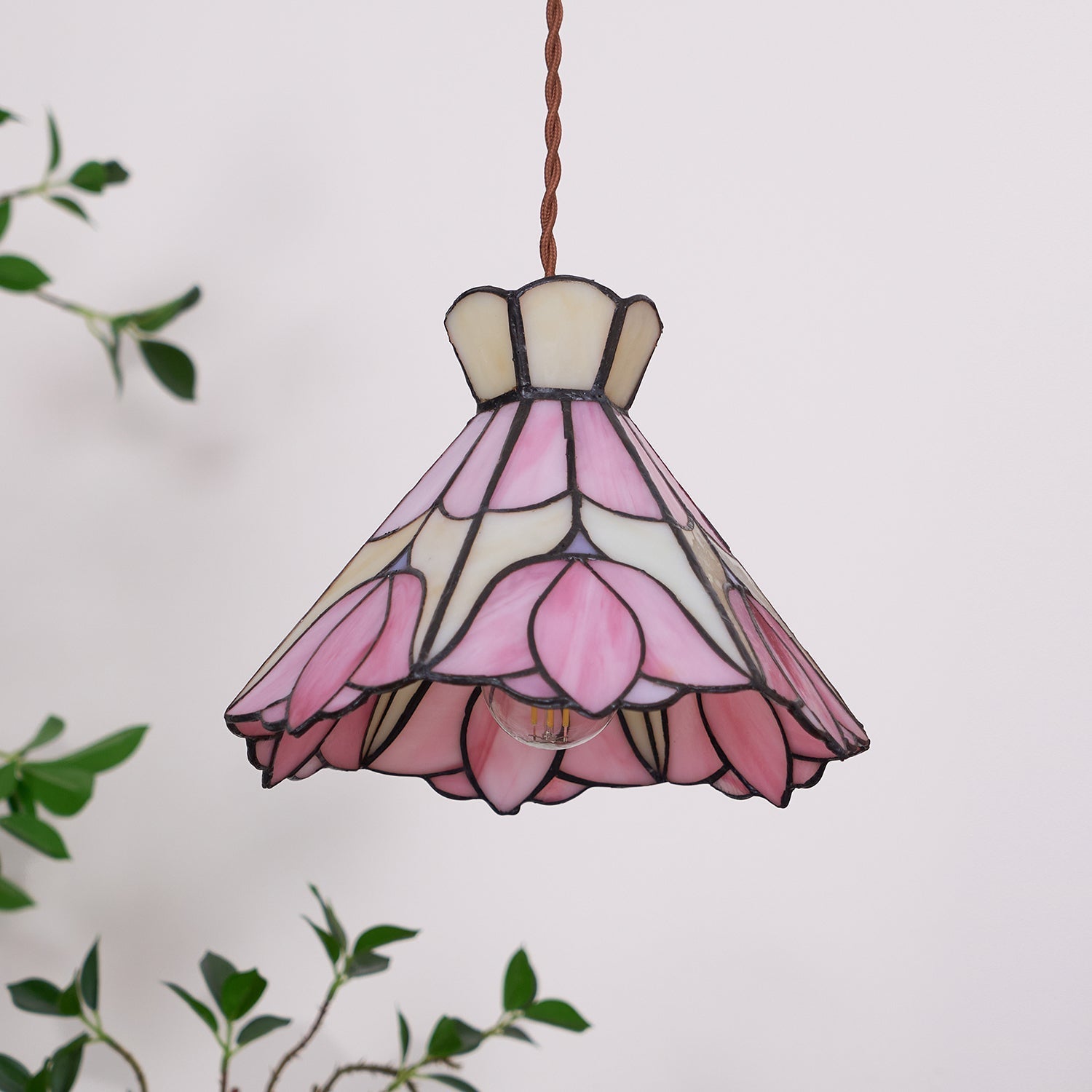 Tiffany Lámparas Colgantes Retro de Cristal Rosa y Crema