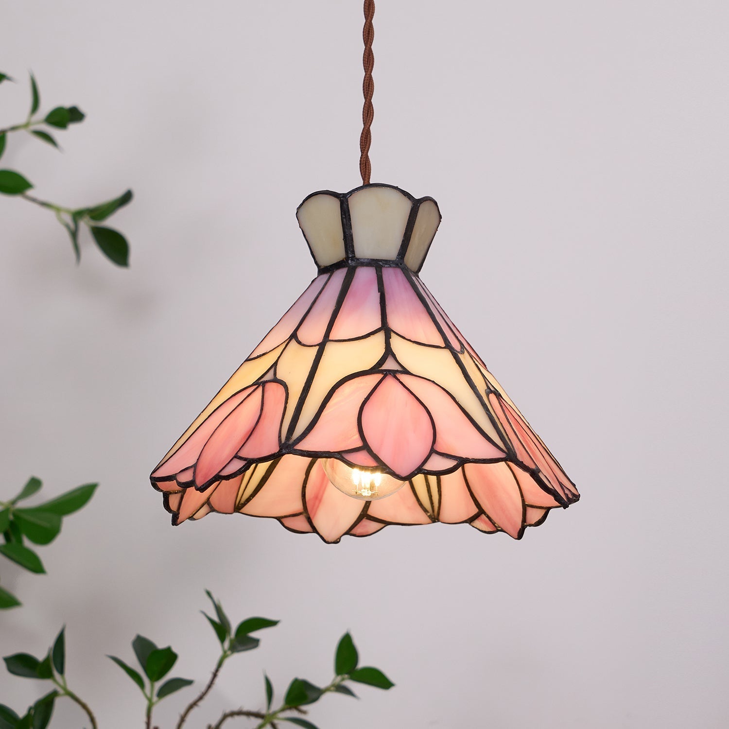 Tiffany Lámparas Colgantes Retro de Cristal Rosa y Crema