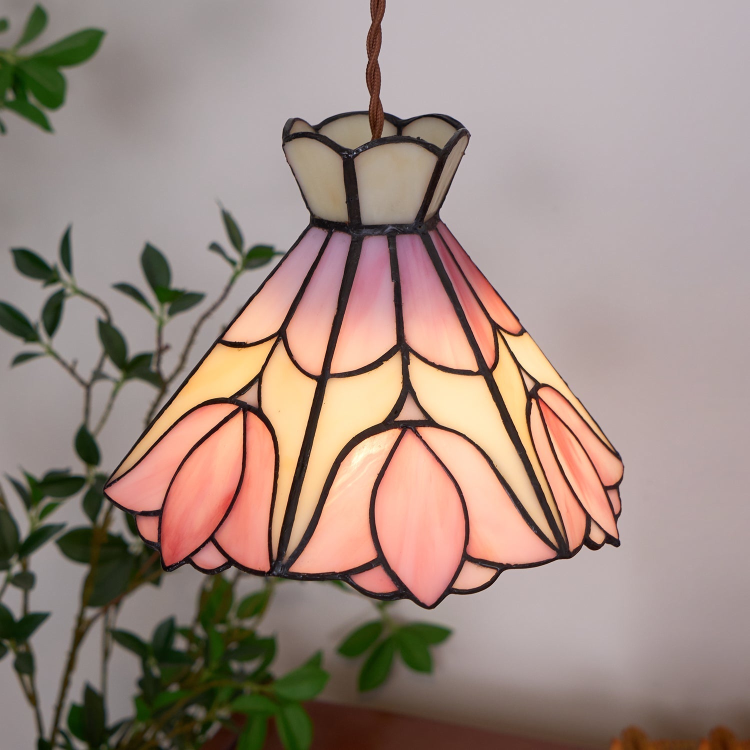 Tiffany Lámparas Colgantes Retro de Cristal Rosa y Crema