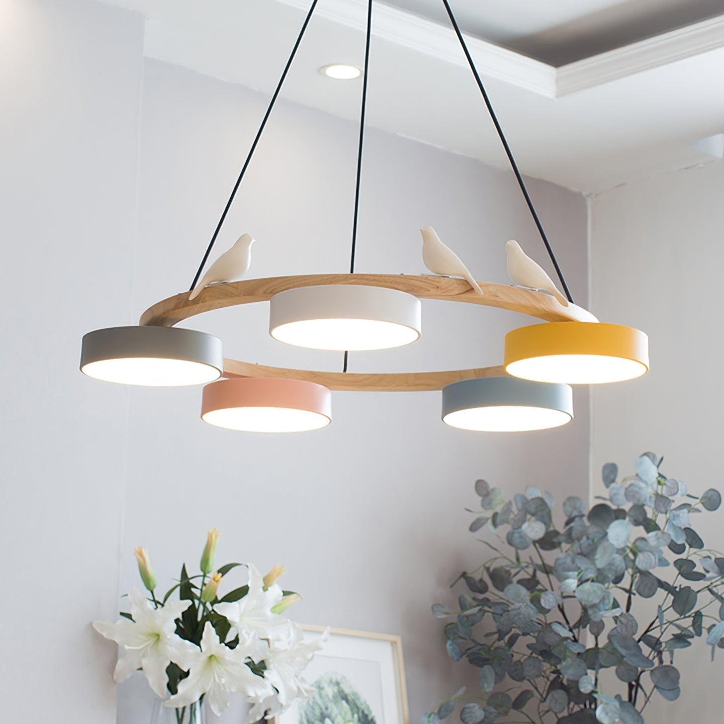 Muto Lámpara de Araña Redonda con Pájaros