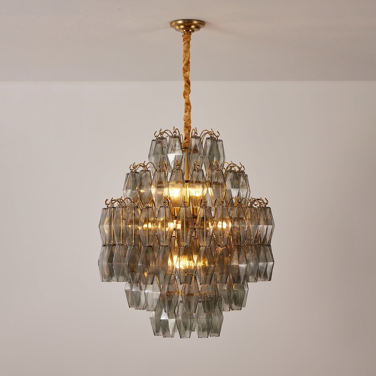 Aurora Chandelier Smoke Gray Prism Glass Layered - Letslighting