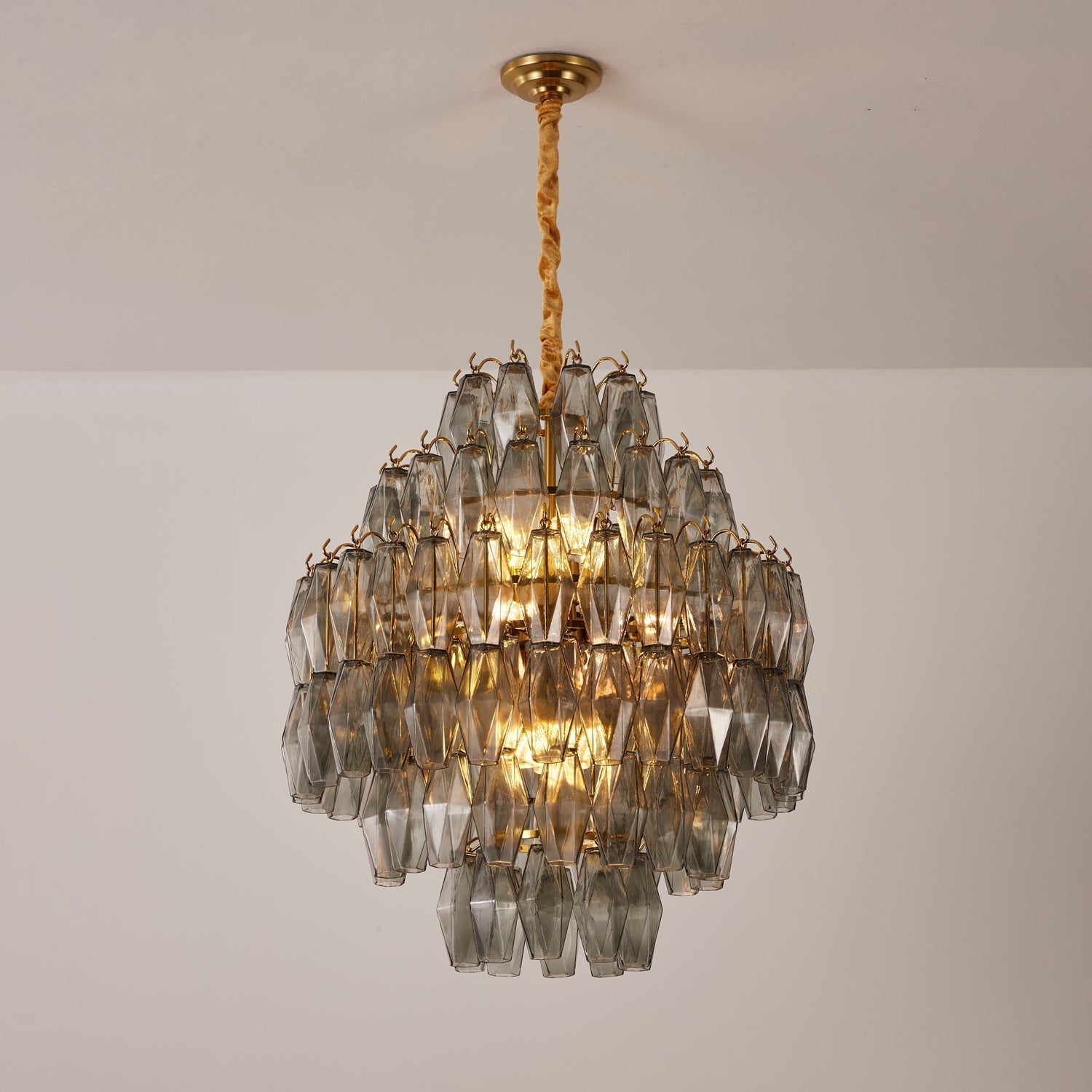 Aurora Chandelier Smoke Gray Prism Glass Layered - Letslighting