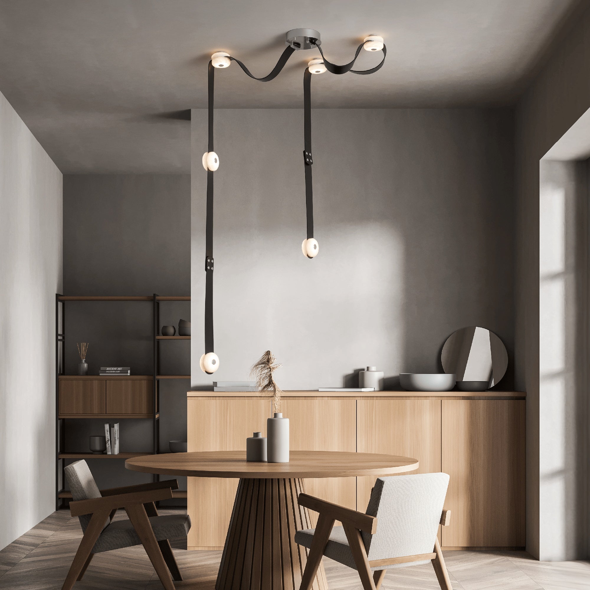 Elraearis Modern Minimalist LED Leather Alabaster Chandelier - Lamp Copper