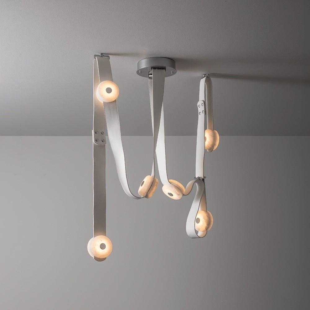 Elraearis Modern Minimalist LED Leather Alabaster Chandelier - Lamp Copper