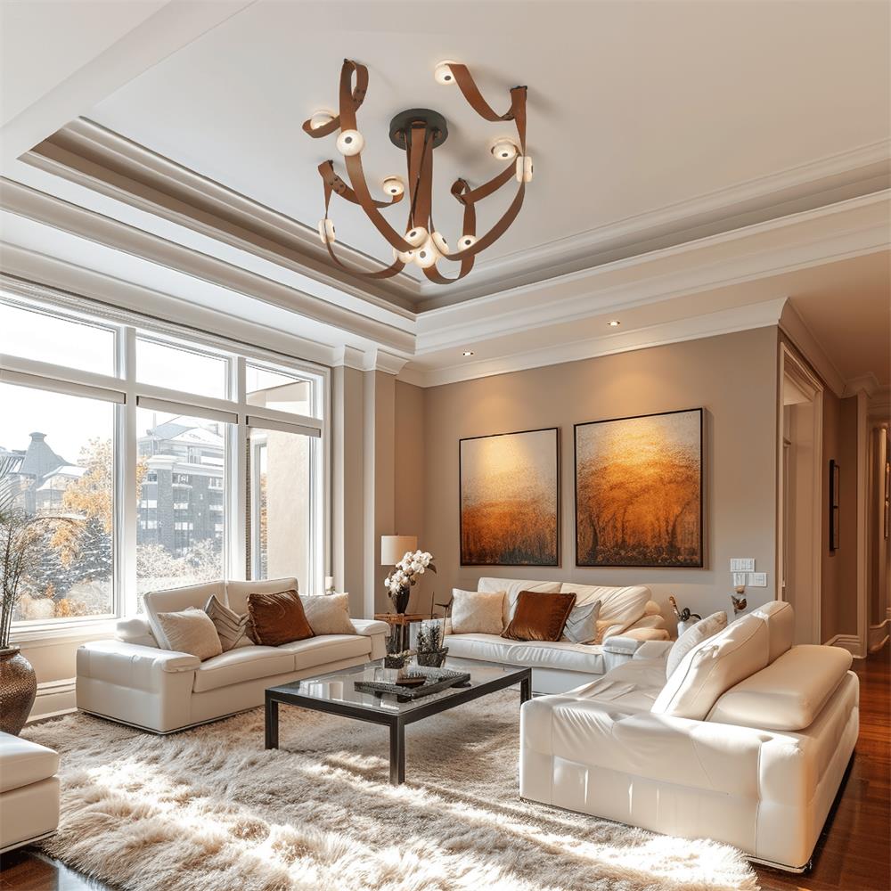 Elraearis Modern Minimalist LED Leather Alabaster Chandelier - Lamp Copper