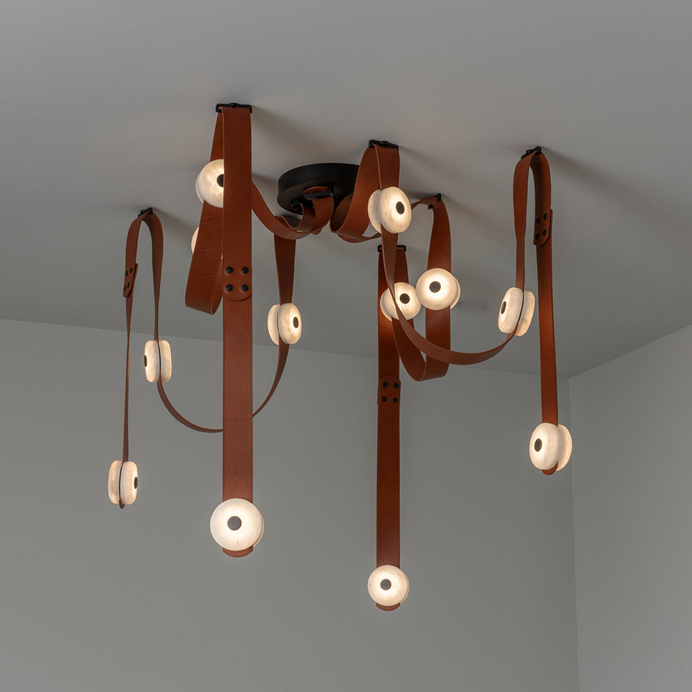 Elraearis Modern Minimalist LED Leather Alabaster Chandelier - Lamp Copper
