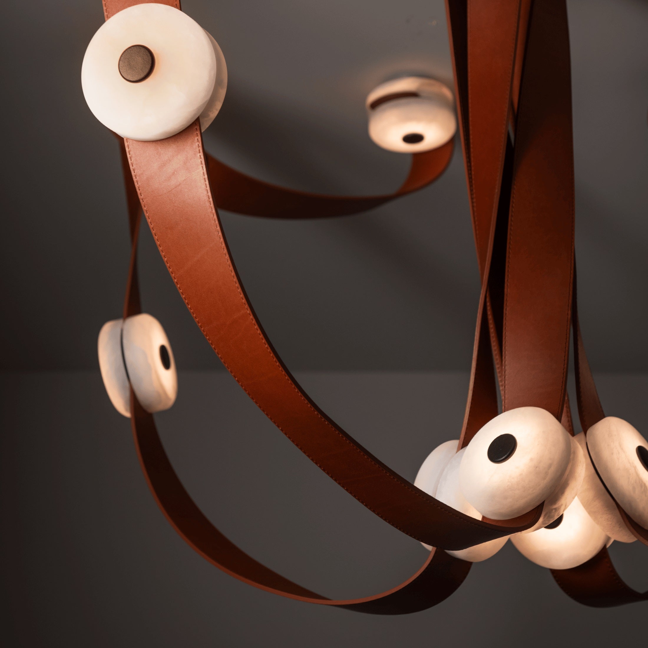 Elraearis Modern Minimalist LED Leather Alabaster Chandelier - Lamp Copper