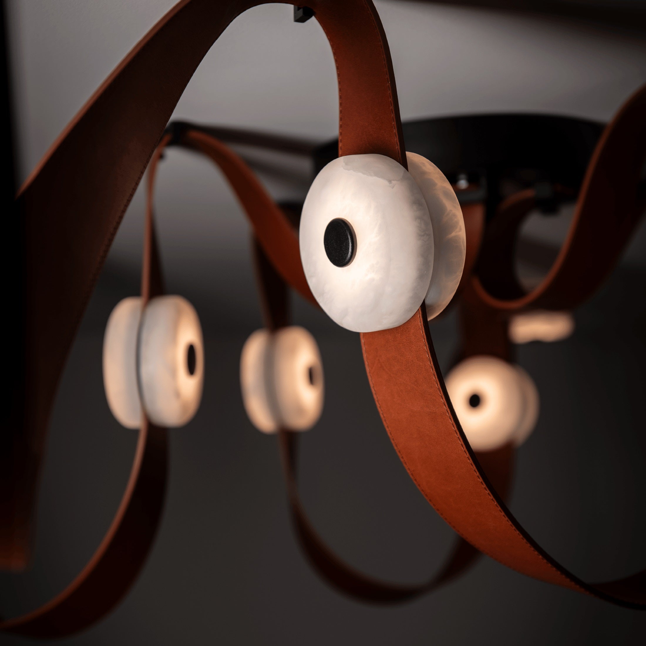 Elraearis Modern Minimalist LED Leather Alabaster Chandelier - Lamp Copper