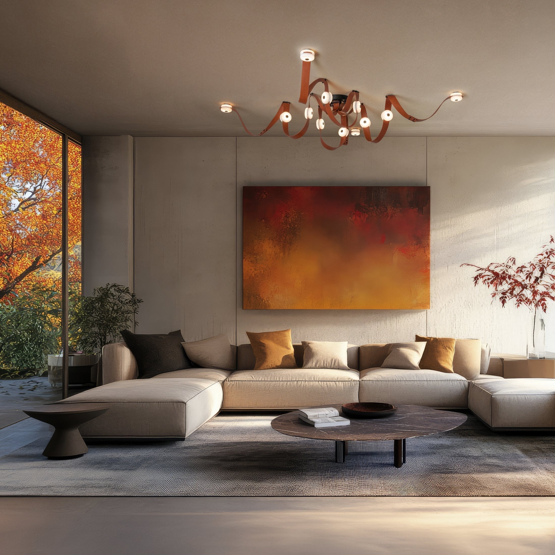 Elraearis Modern Minimalist LED Leather Alabaster Chandelier - Lamp Copper