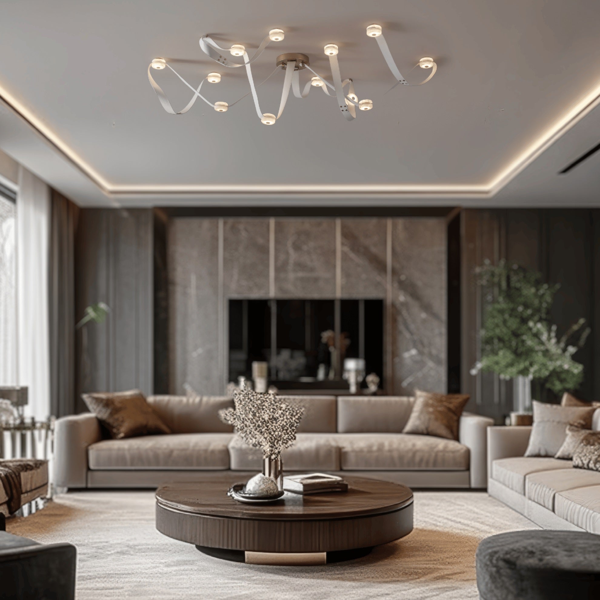 Elraearis Modern Minimalist LED Leather Alabaster Chandelier - Lamp Copper