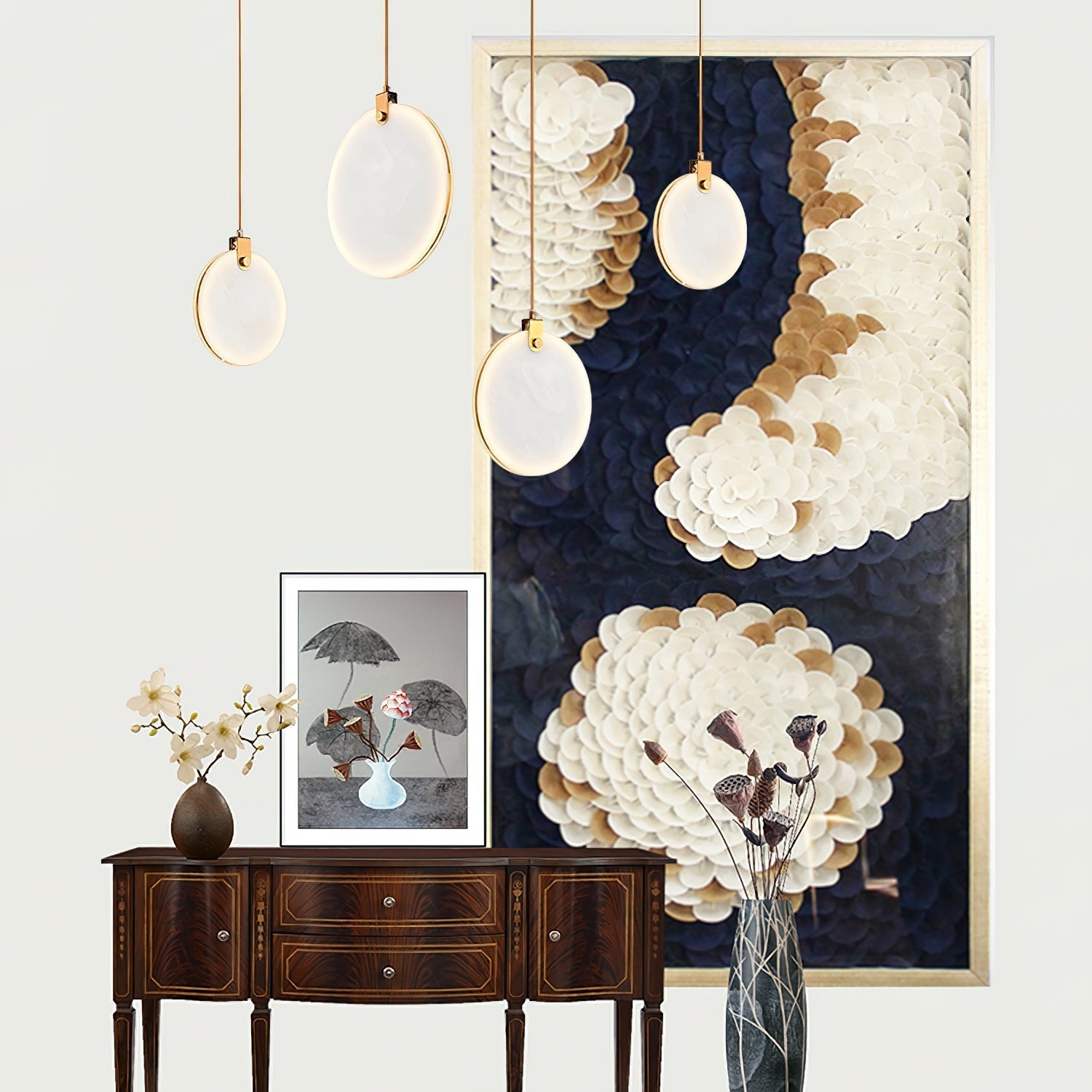 Utalionis Modern Minimalist Brass Alabaster Pendant Light - Lamp Copper