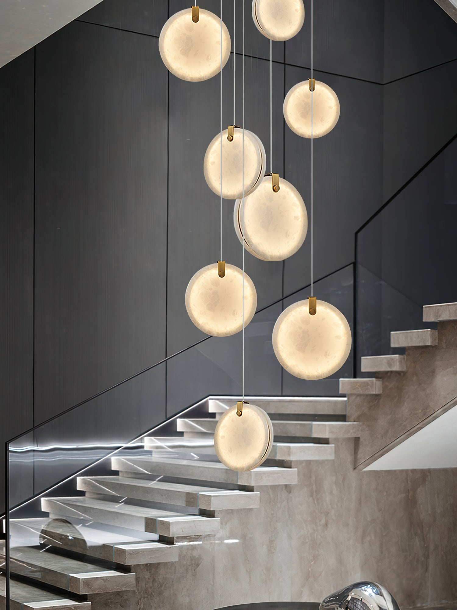 Utalionis Modern Minimalist Brass Alabaster Pendant Light - Lamp Copper