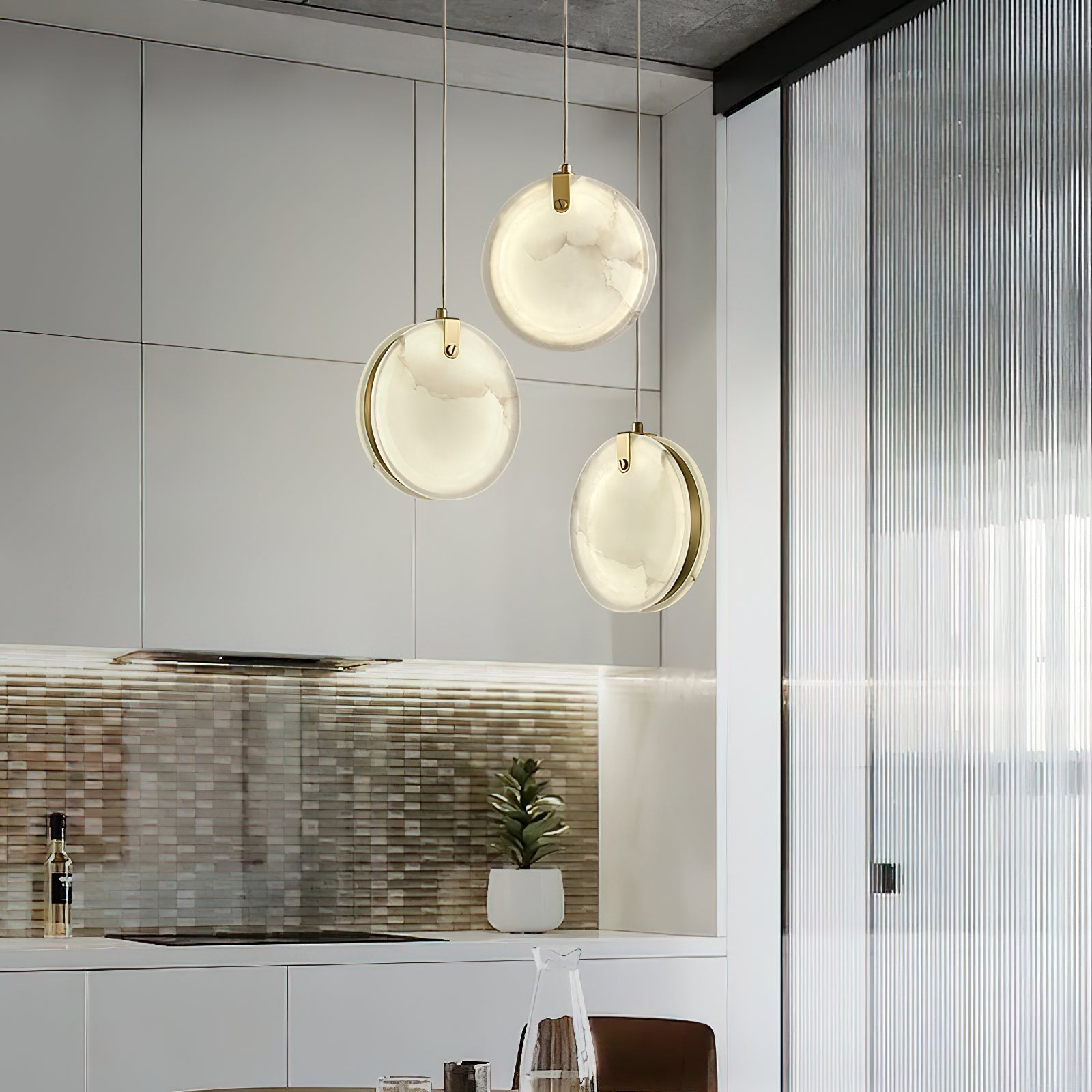 Utalionis Modern Minimalist Brass Alabaster Pendant Light - Lamp Copper