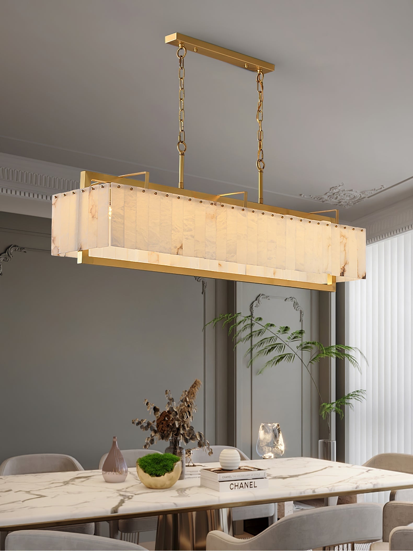Aether Rectangular Alabaster Pendant Light Chandelier - Letslighting