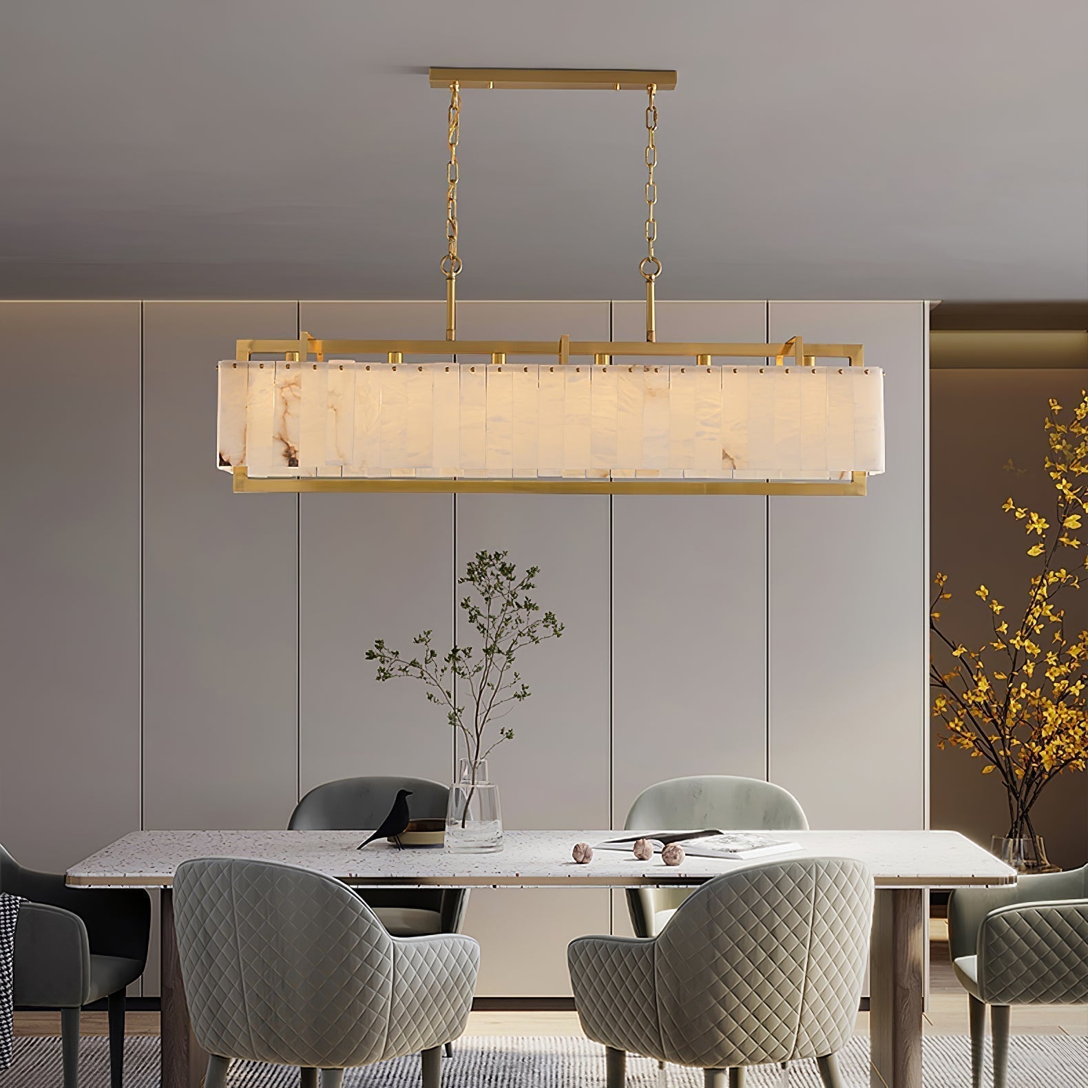Aether Rectangular Alabaster Pendant Light Chandelier - Letslighting