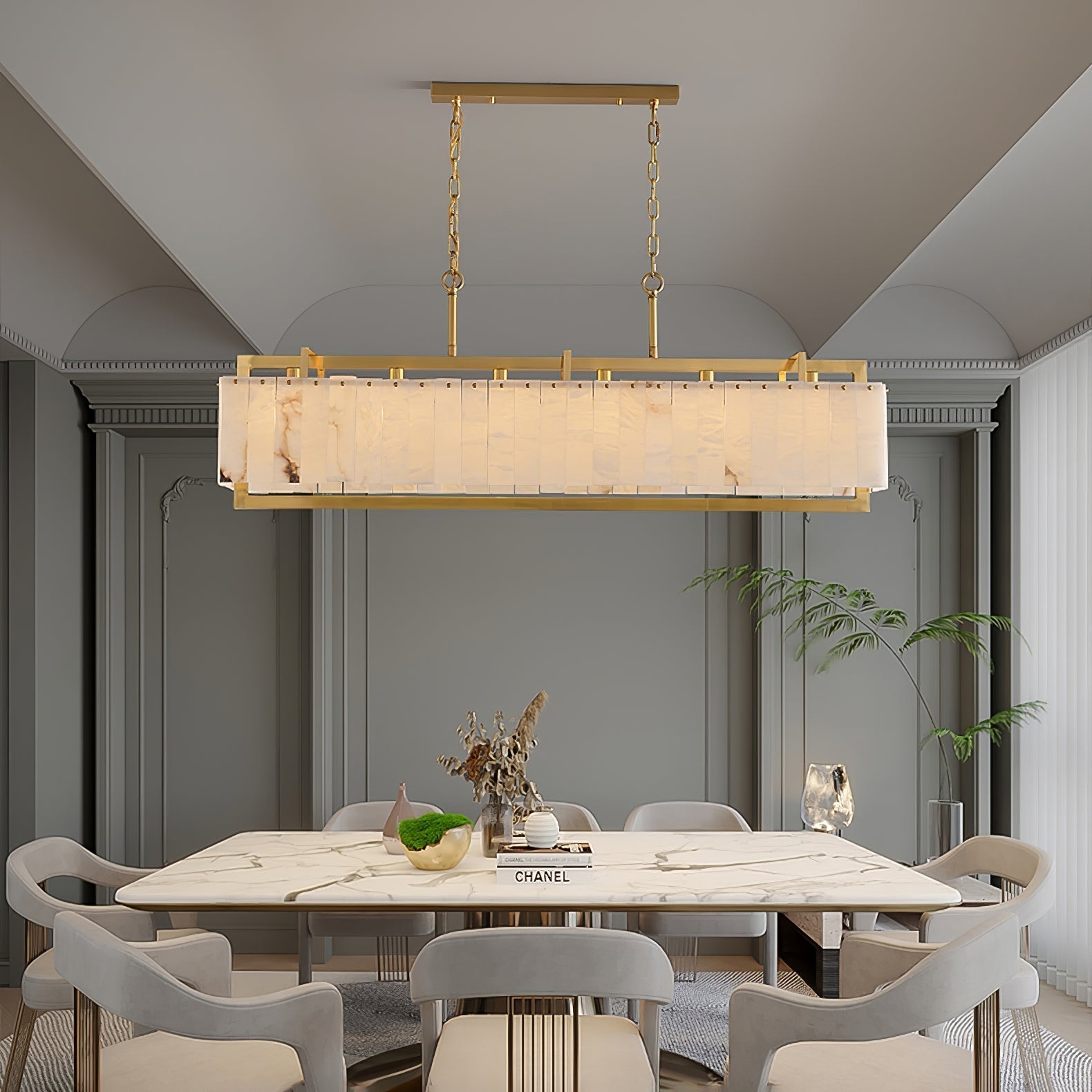 Aether Rectangular Alabaster Pendant Light Chandelier - Letslighting