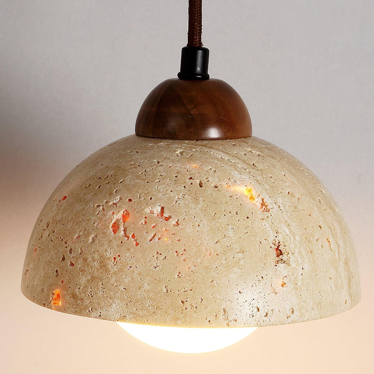 Pendant Lamp Wood Top Yellow Travertine Glass Shade White Beige Modern - Letslighting