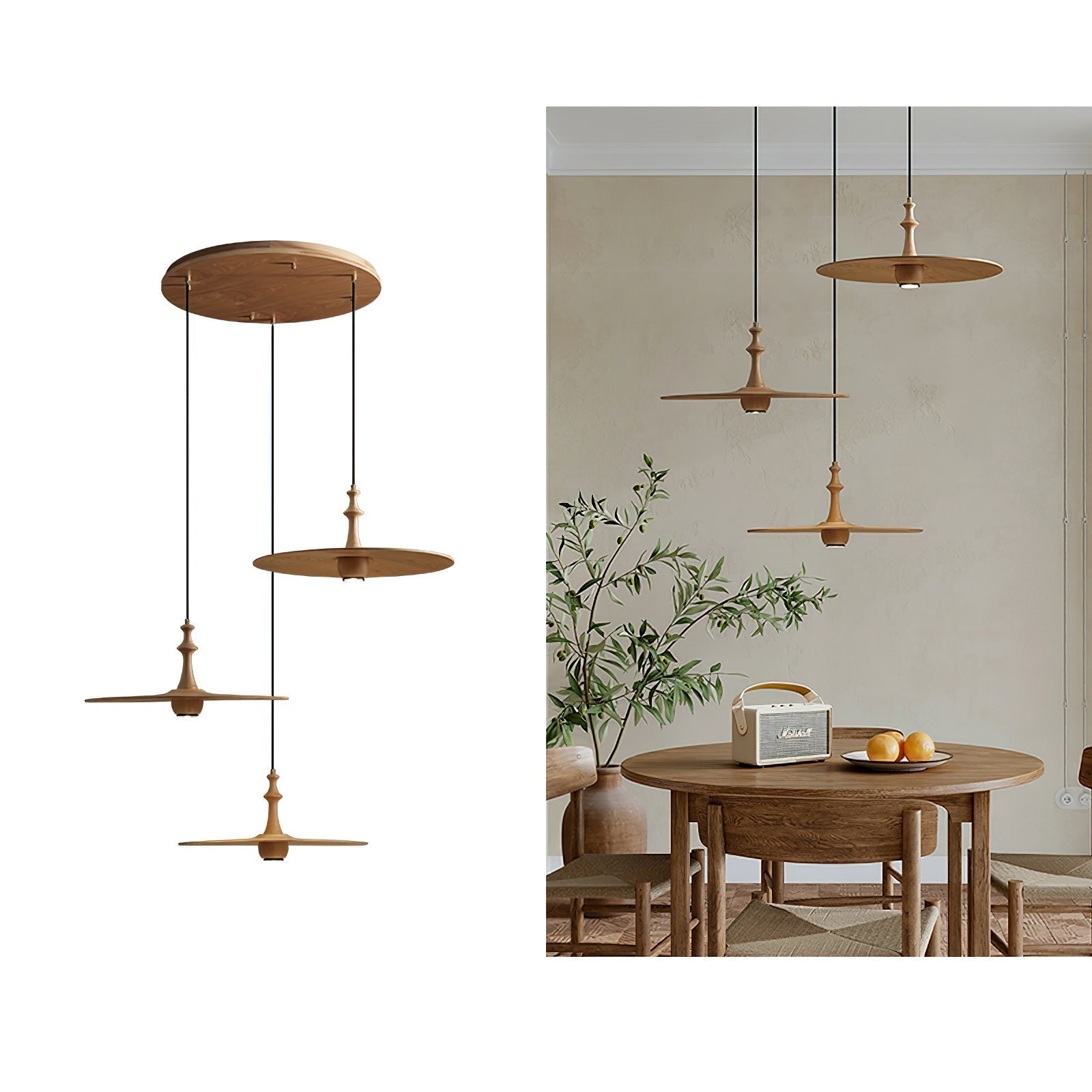 Syrinyra Sculptural Wood Disc Pendant Light - Letslighting