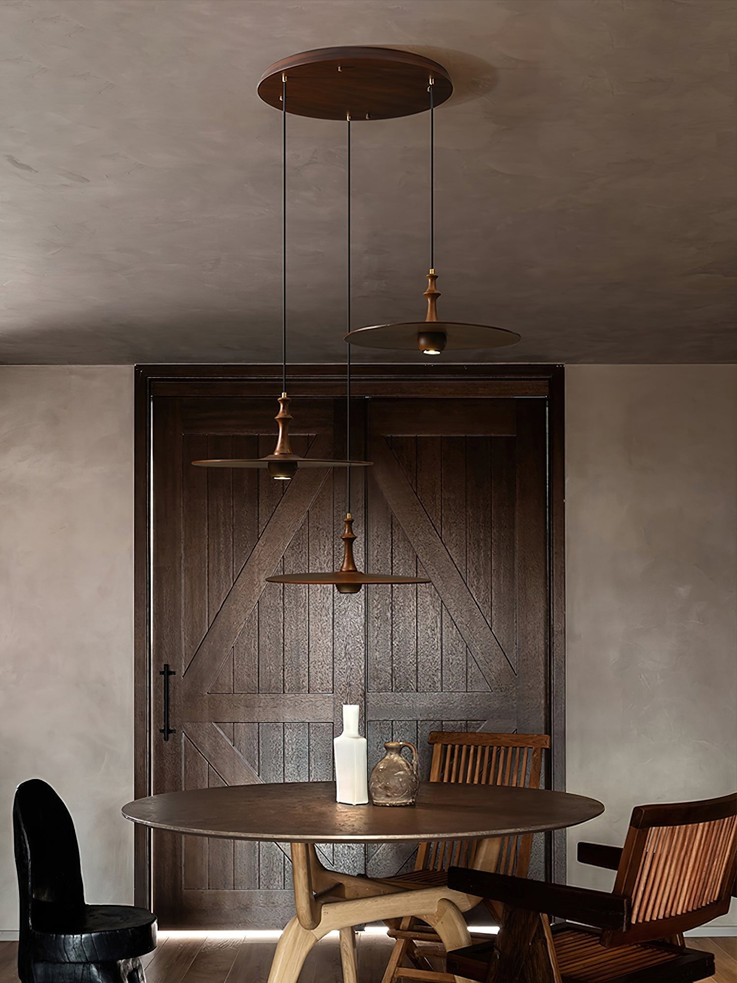 Syrinyra Sculptural Wood Disc Pendant Light - Letslighting