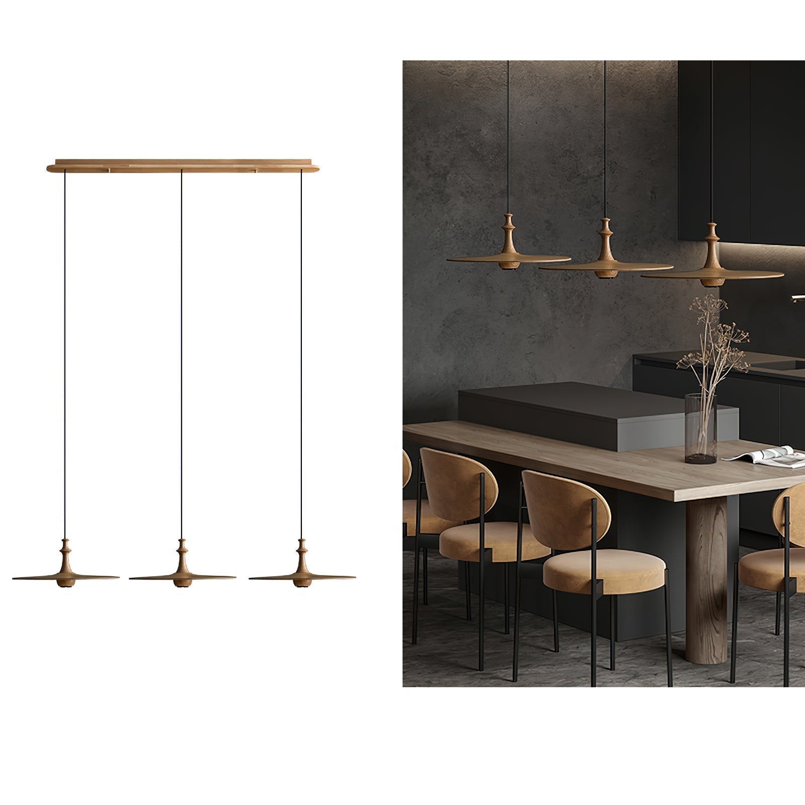 Syrinyra Sculptural Wood Disc Pendant Light - Letslighting