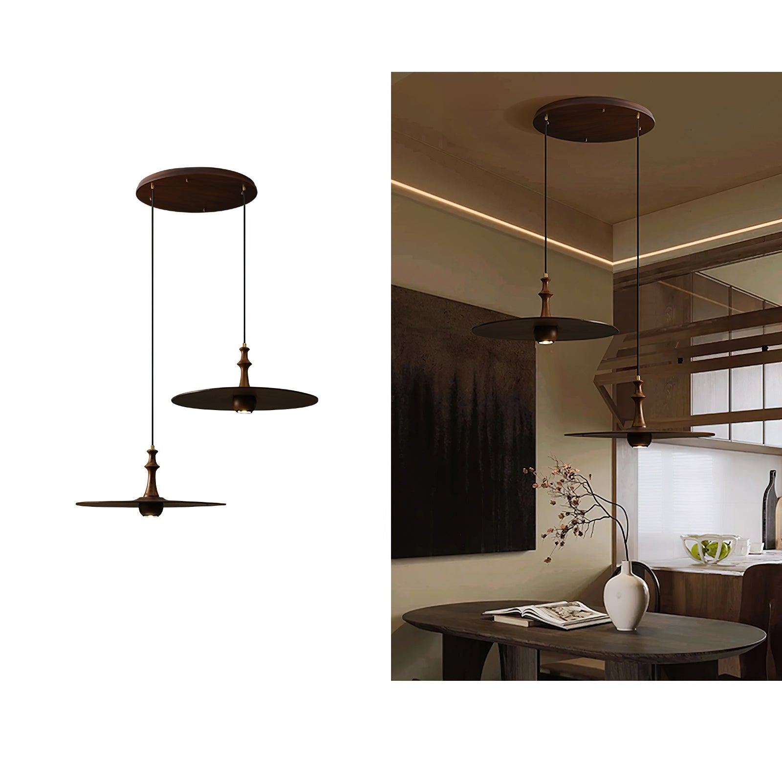 Syrinyra Sculptural Wood Disc Pendant Light - Letslighting