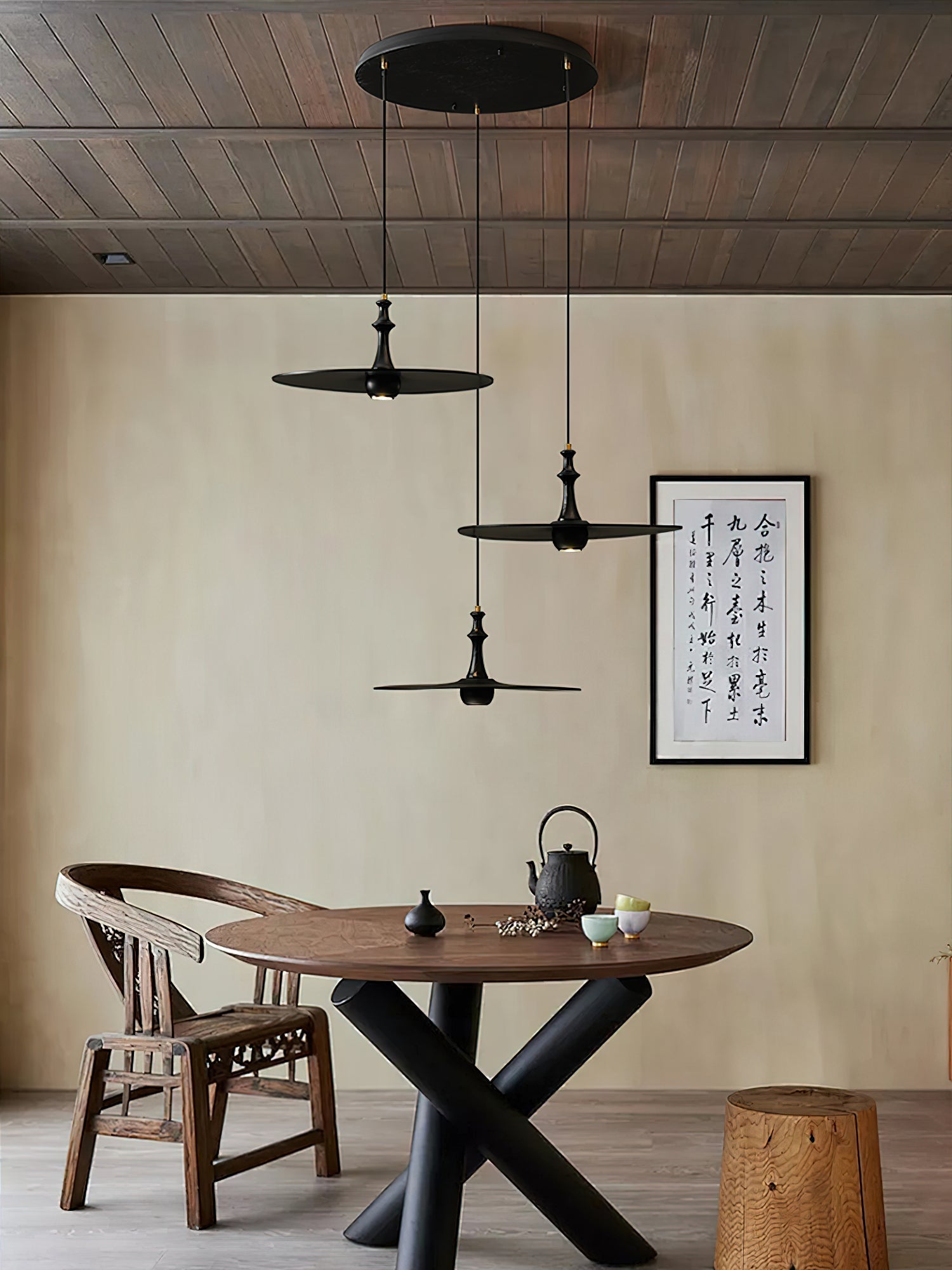 Syrinyra Sculptural Wood Disc Pendant Light - Letslighting