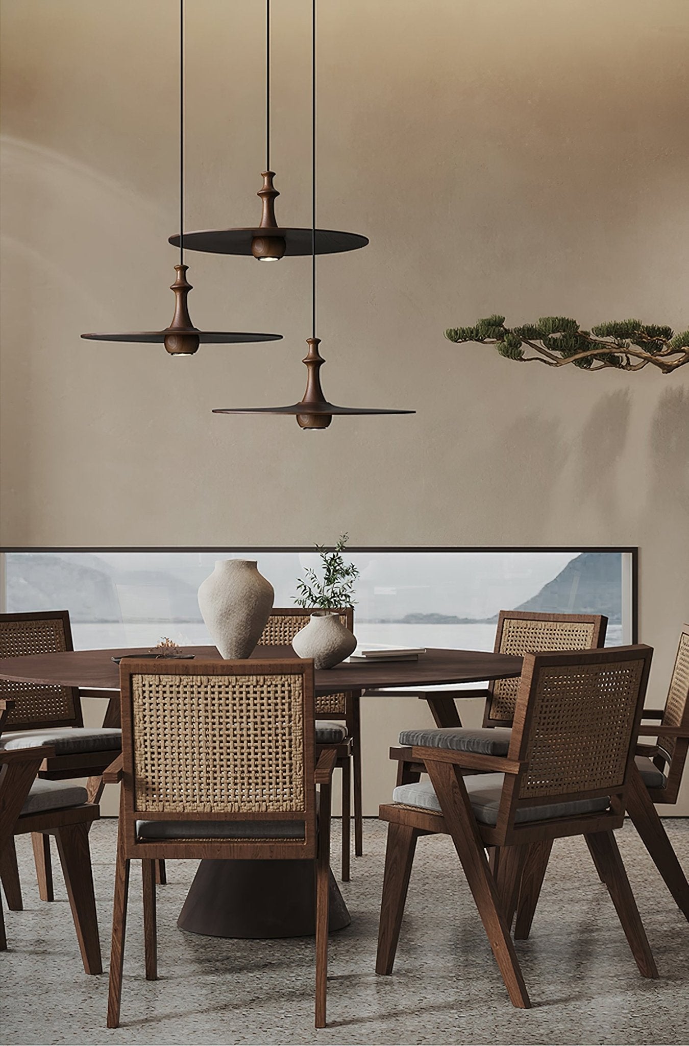 Syrinyra Sculptural Wood Disc Pendant Light - Letslighting