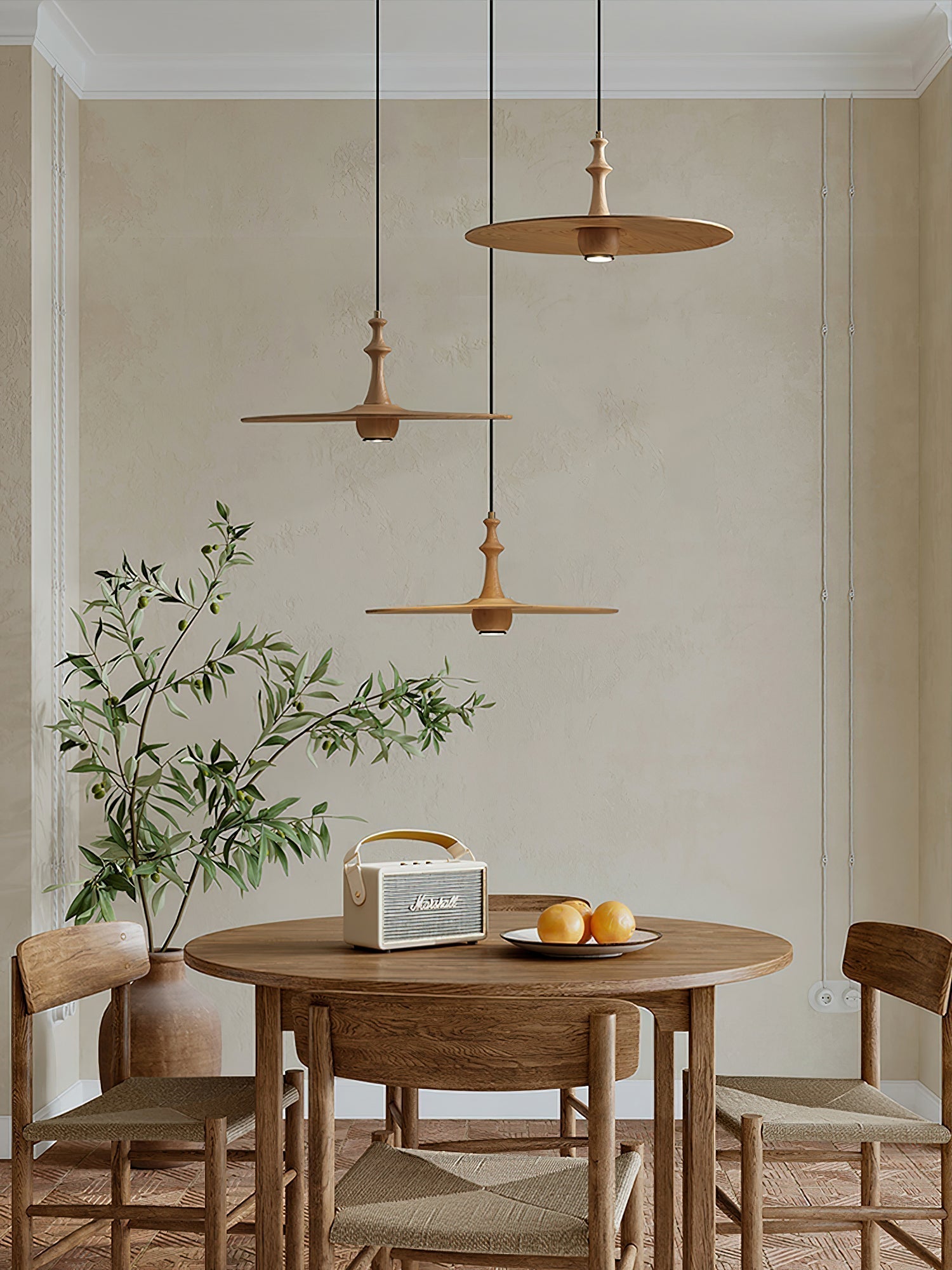 Syrinyra Sculptural Wood Disc Pendant Light - Letslighting