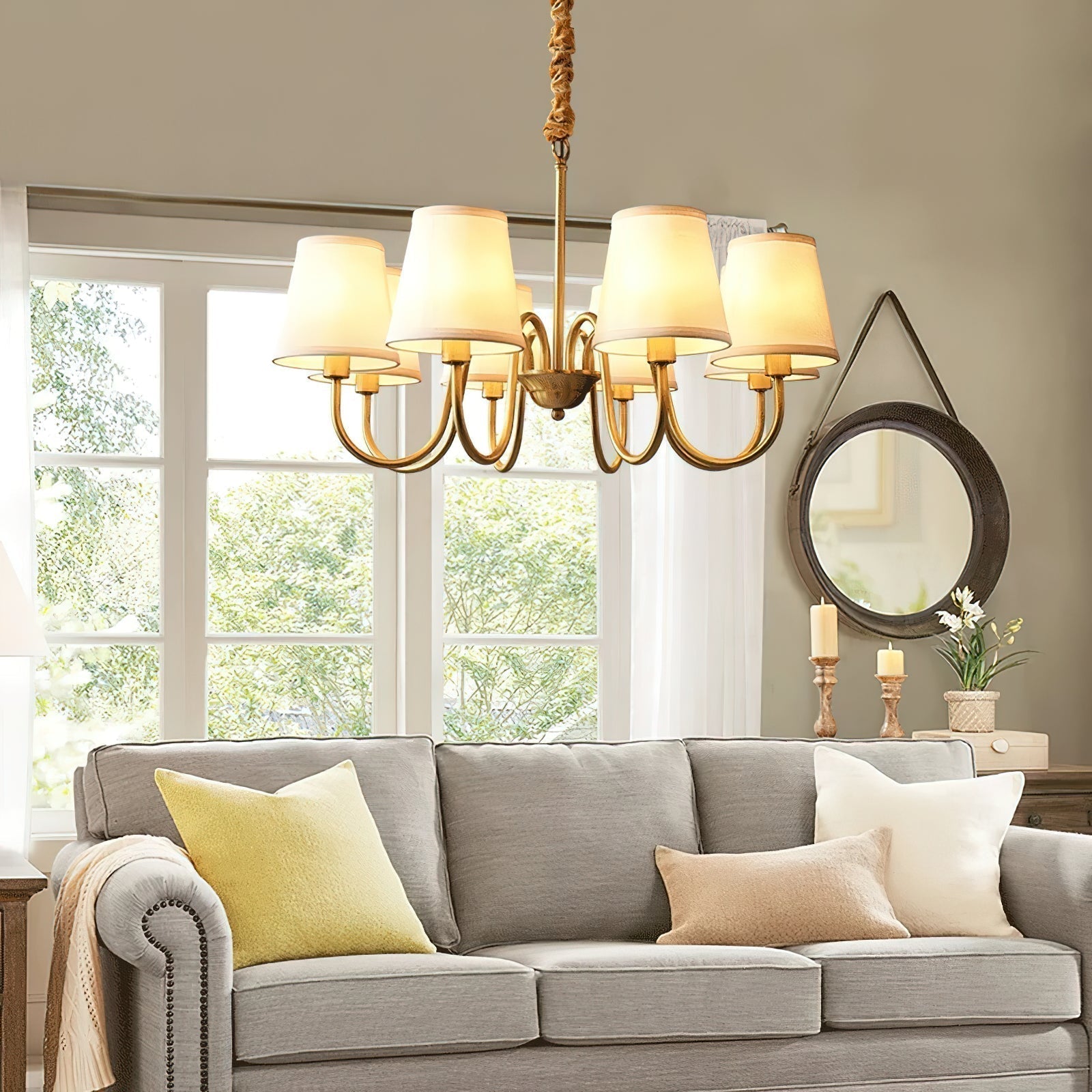 Aged Traditional Stacey Fabric Chandelier - Lamp Copper
