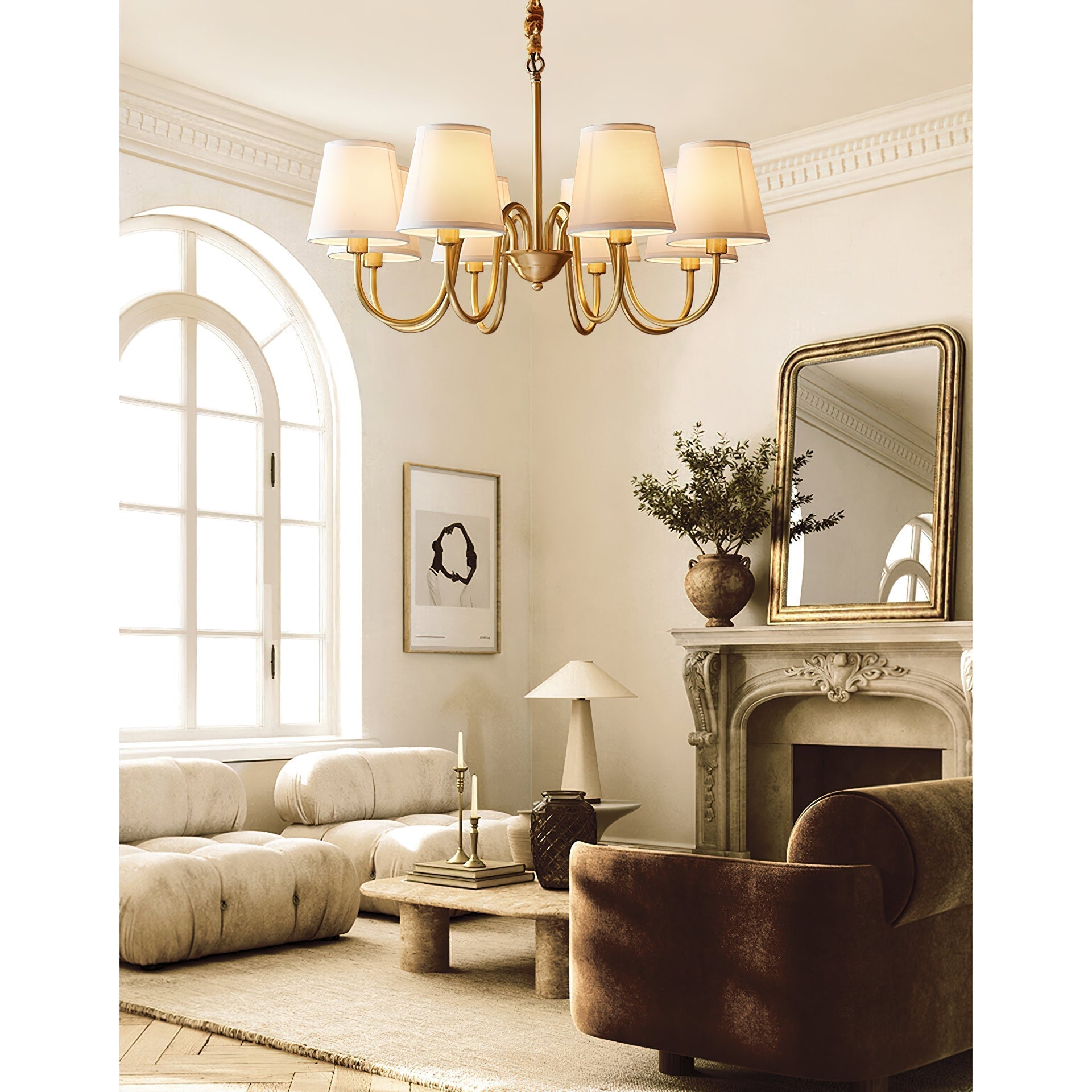 Aged Traditional Stacey Fabric Chandelier - Lamp Copper