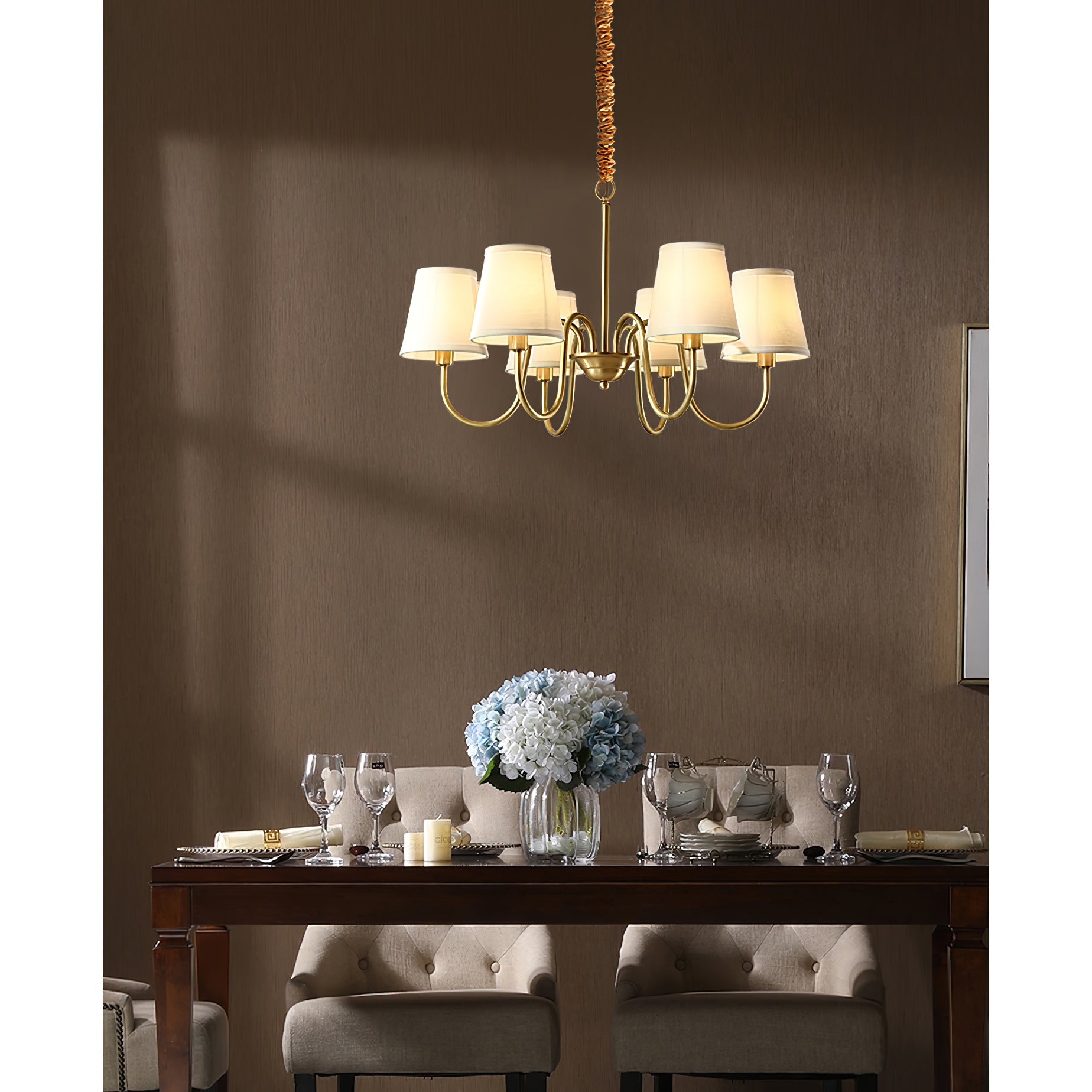 Aged Traditional Stacey Fabric Chandelier - Lamp Copper
