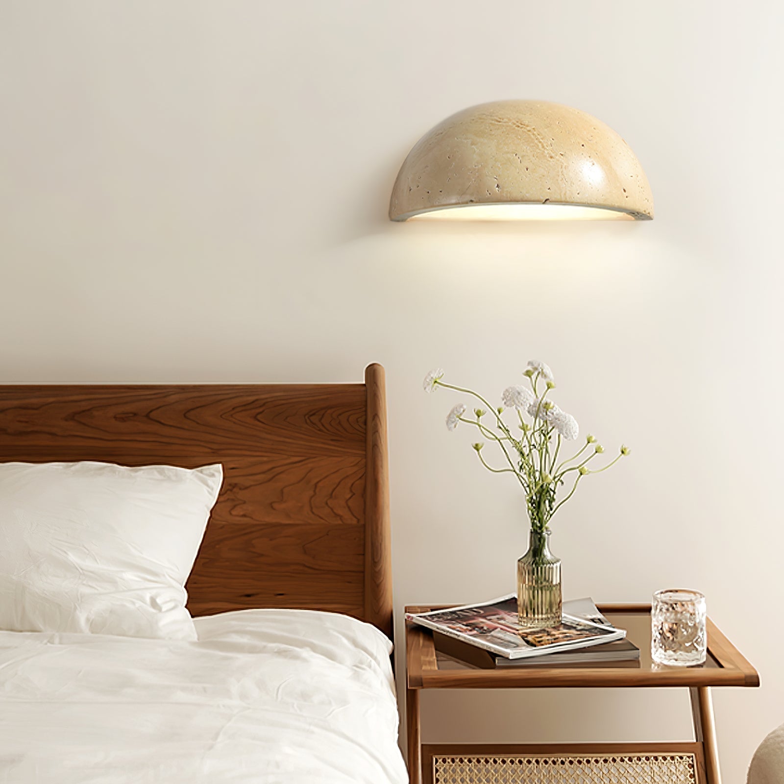 Vethayra Half-Dome Travertine Wall Light - Letslighting