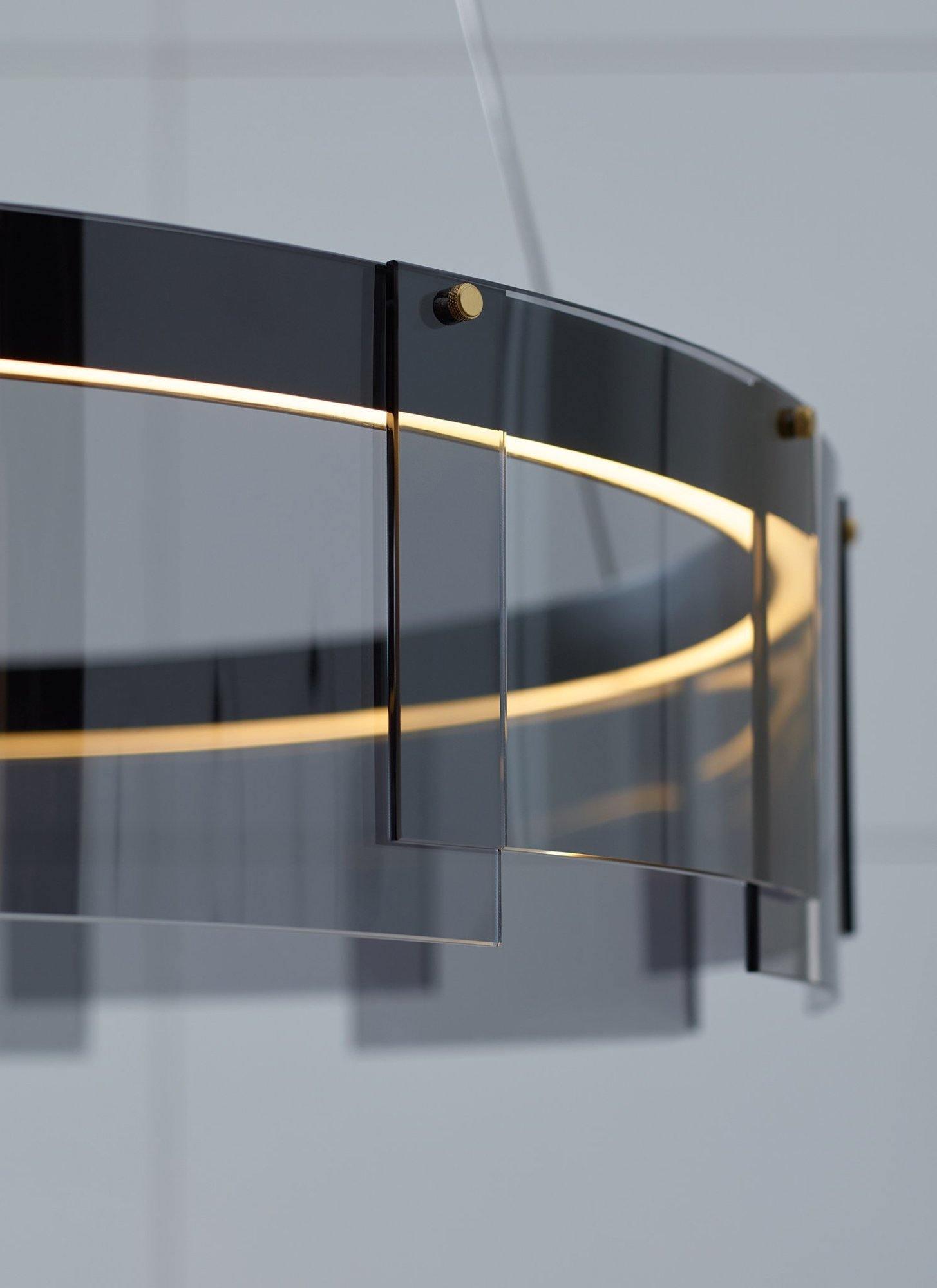 Lustra Chandelier LED Ring Black Glass Modern - Letslighting