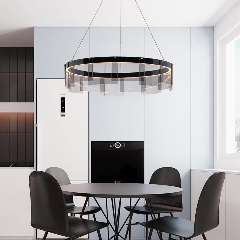 Lustra Chandelier LED Ring Black Glass Modern - Letslighting