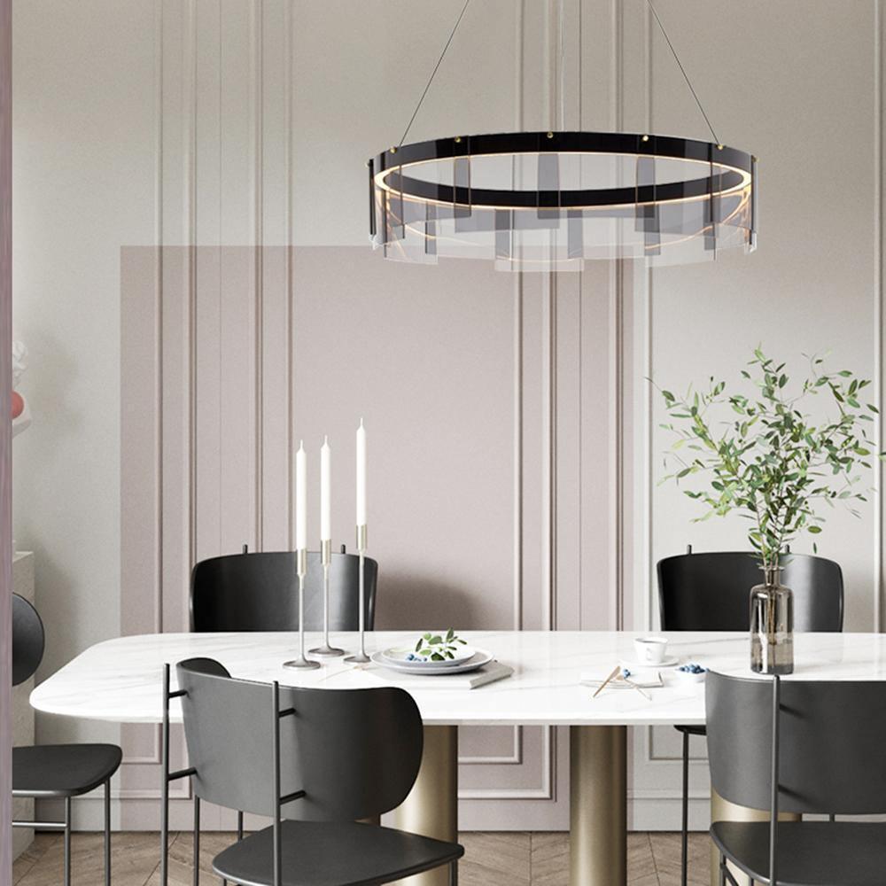 Lustra Chandelier LED Ring Black Glass Modern - Letslighting
