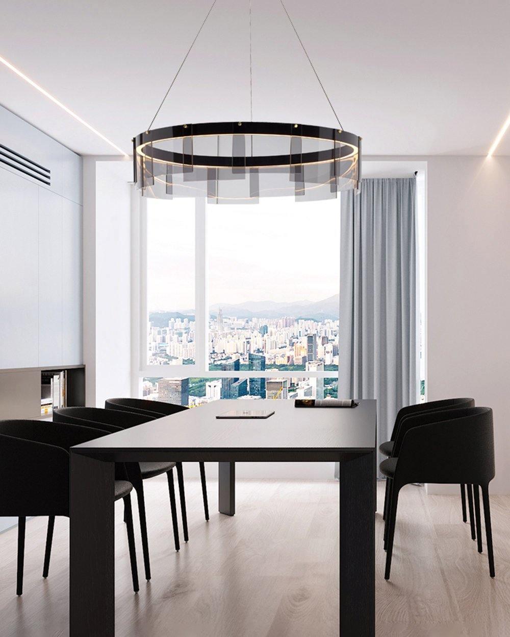 Lustra Chandelier LED Ring Black Glass Modern - Letslighting