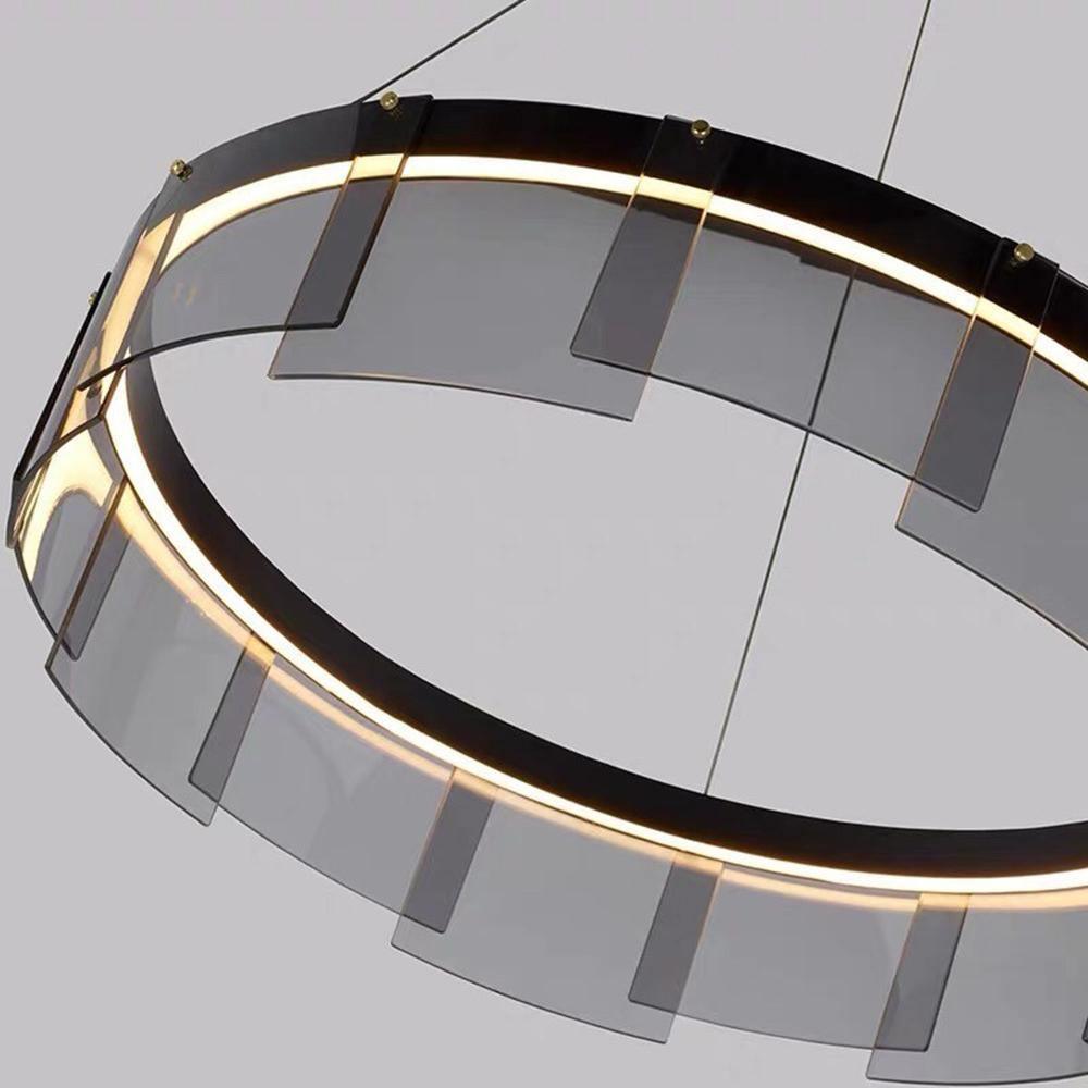 Lustra Chandelier LED Ring Black Glass Modern - Letslighting