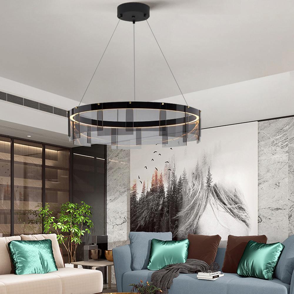 Lustra Chandelier LED Ring Black Glass Modern - Letslighting