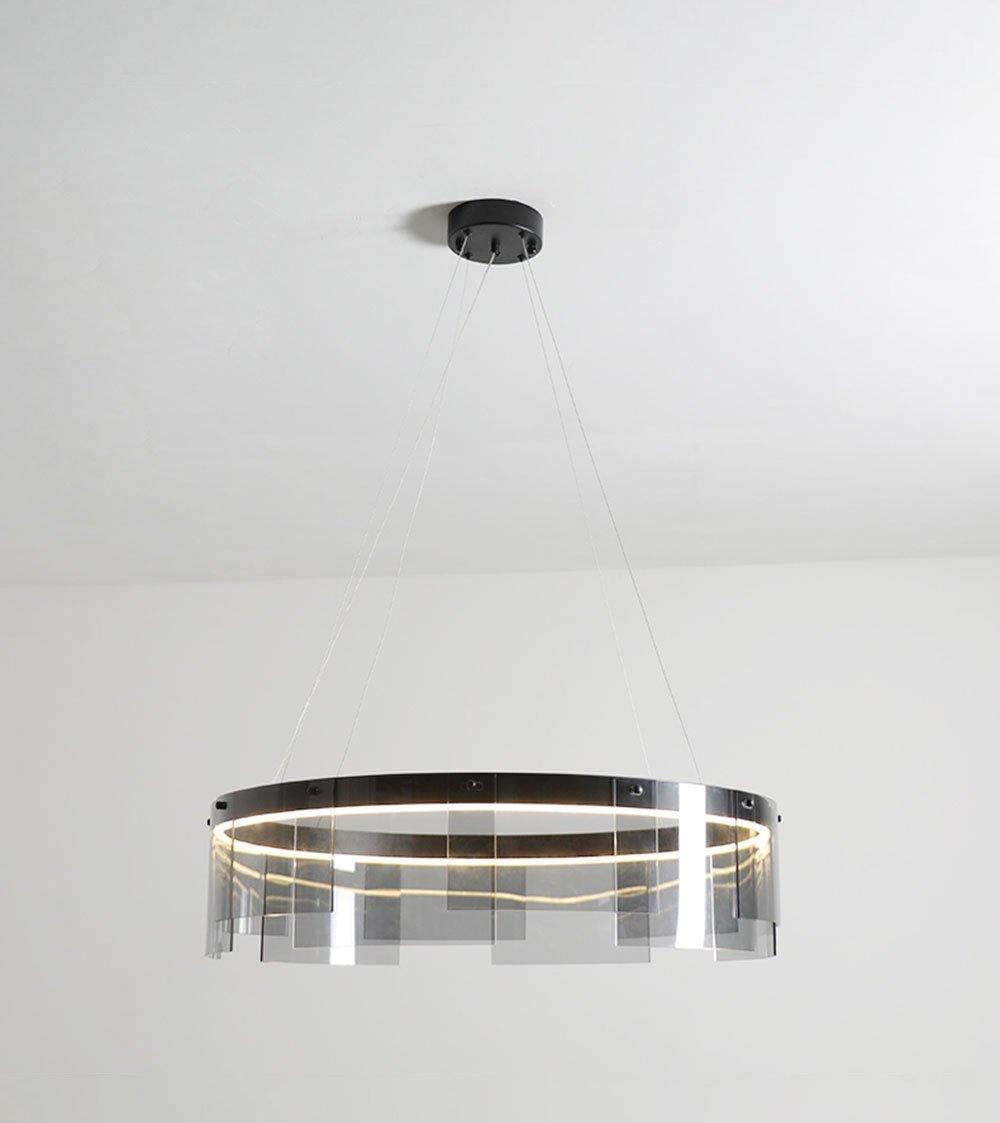 Lustra Chandelier LED Ring Black Glass Modern - Letslighting